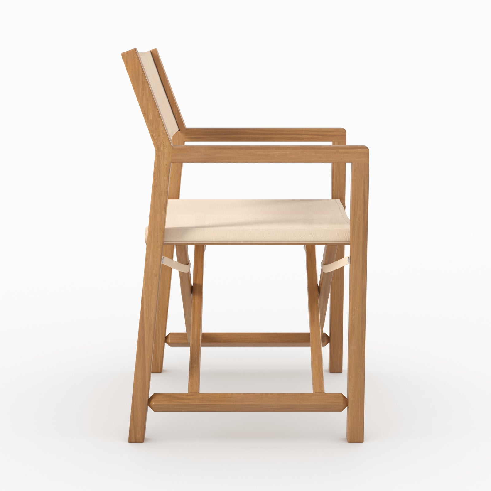 Chaise jardin pliante bois acacia tissu beige tubod vue côté