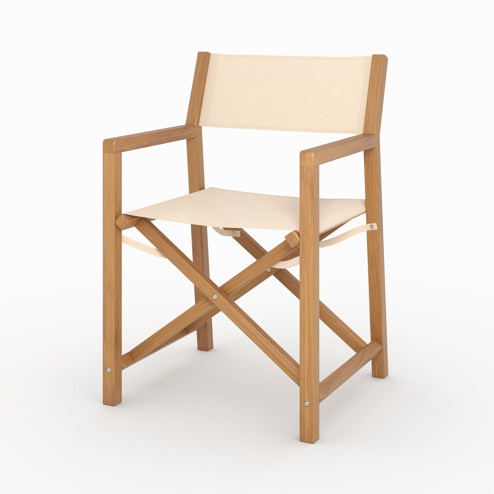 Chaise jardin pliante tubod tissu beige clair bois acacia vue perspective