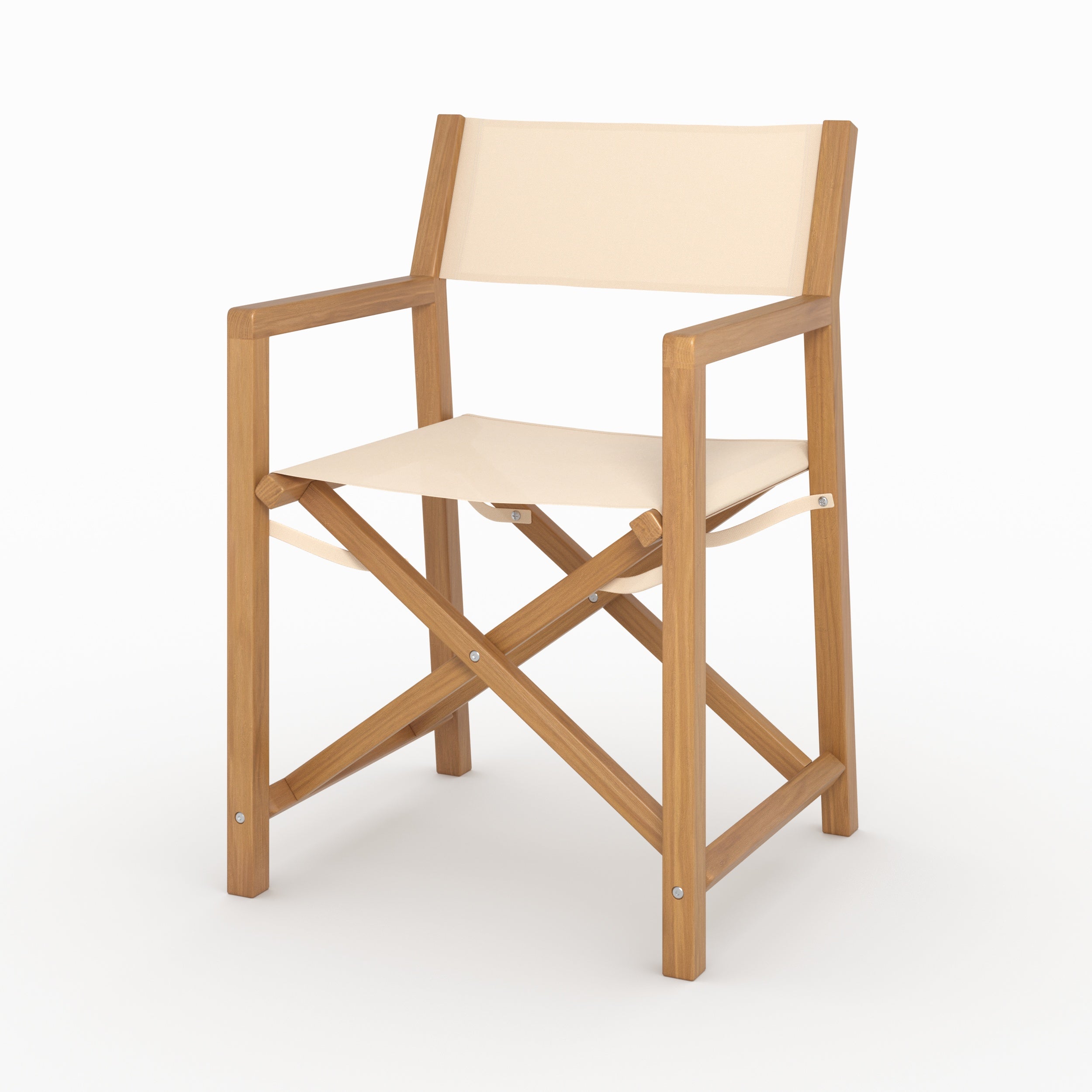 Chaise jardin pliante tubod tissu beige clair bois acacia vue perspective