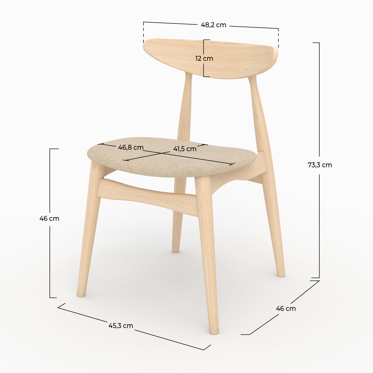 sedia Josette in tessuto beige e legno chiaro set di 2