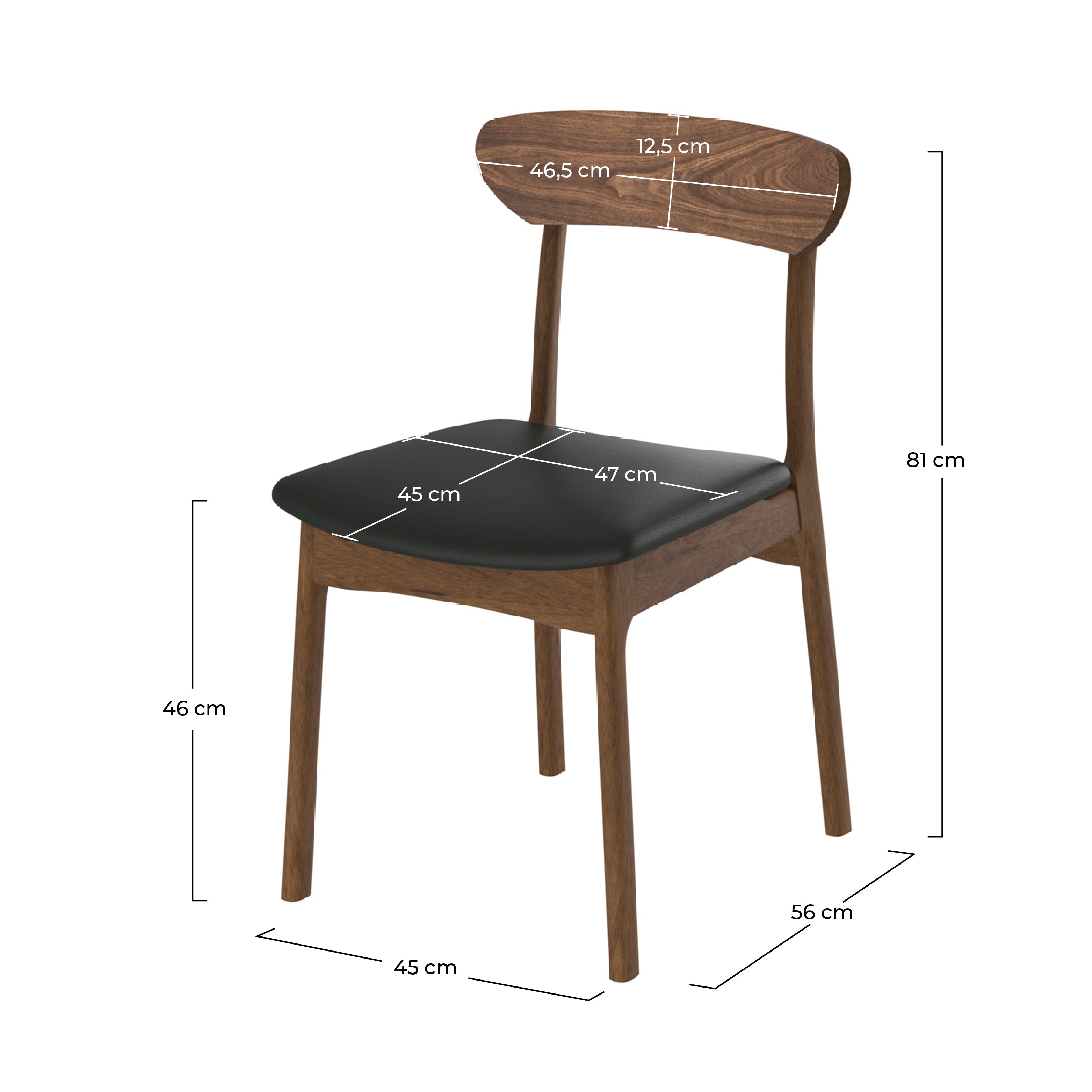 Sedia Lana in pelle sintetica nera e legno chiaro (set di 2)
