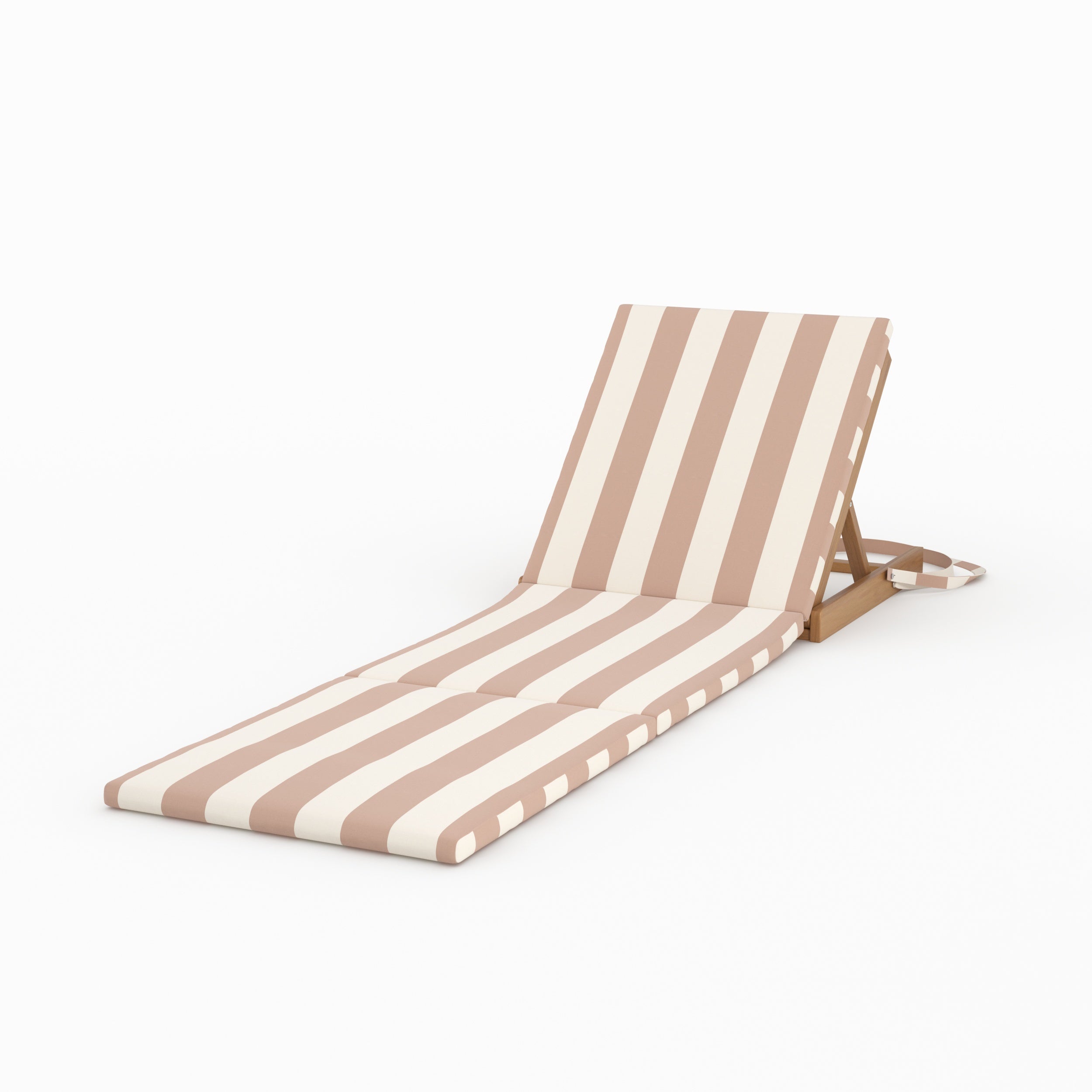 Chaise longue plage balabac pliable tissu rayé écru taupe vue perspective