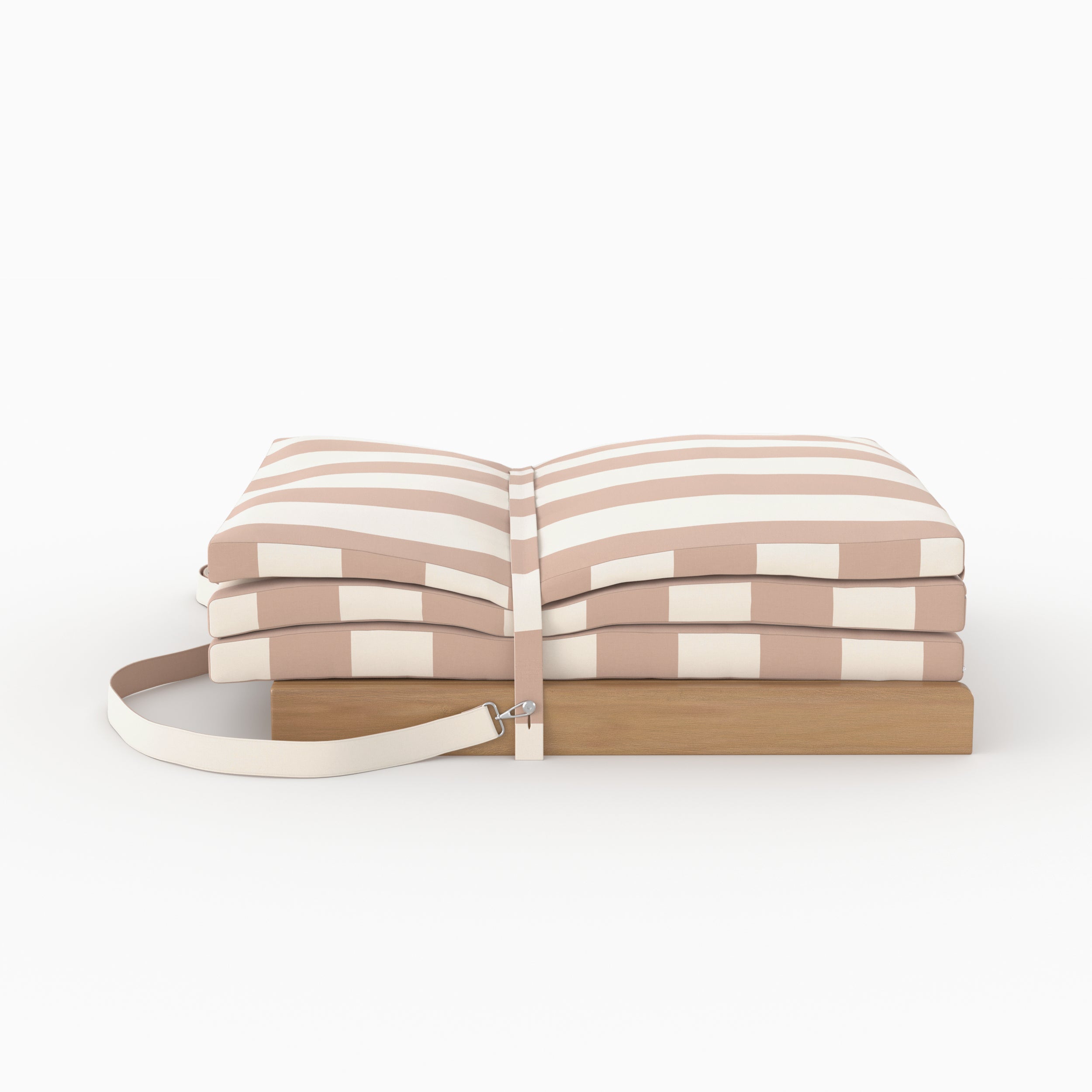 Chaise longue plage balabac pliee bandouliere transport rayé écru taupe