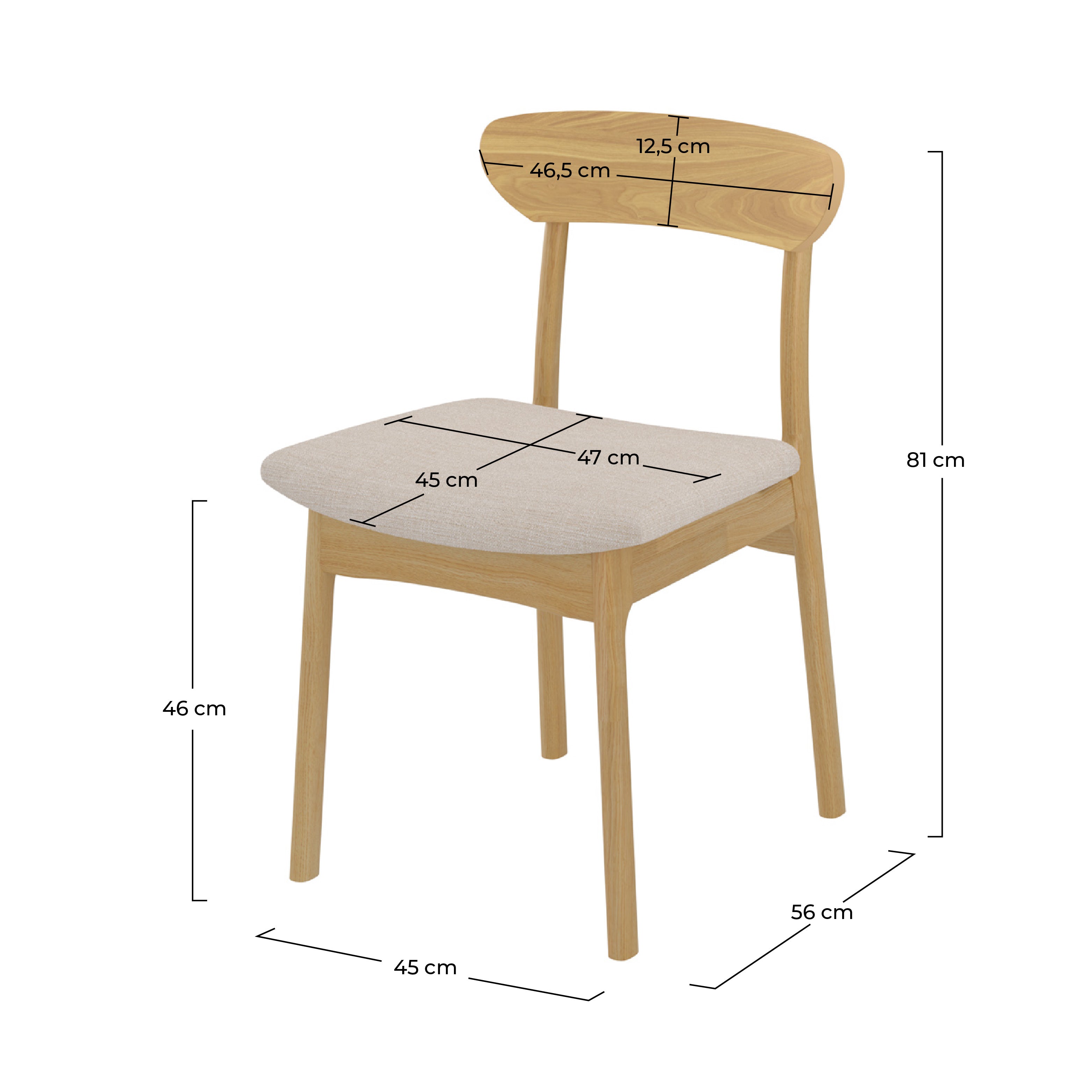 Sedia Lana in tessuto beige e legno chiaro (set di 2)