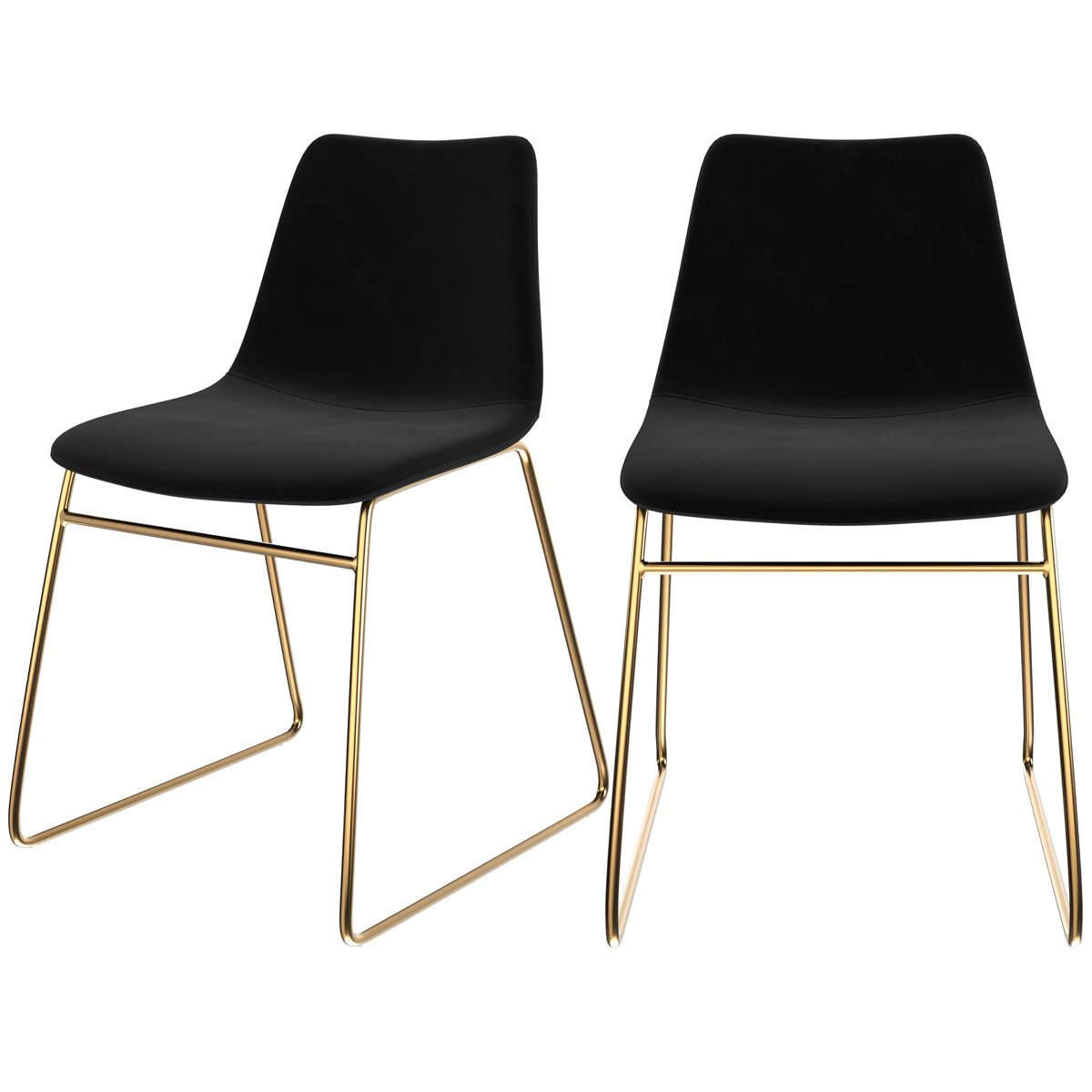 chaise lot de 2 noire et pieds dore en metal gaspard