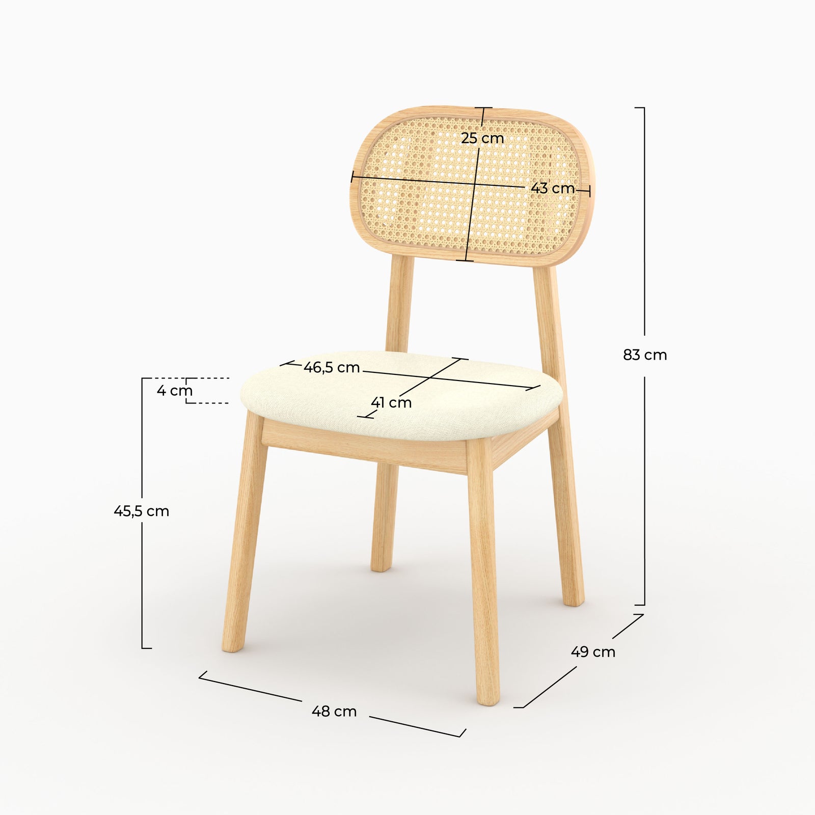 Chaise Maria bois clair rotin synthétique dimensions cotes – Maison Pavane