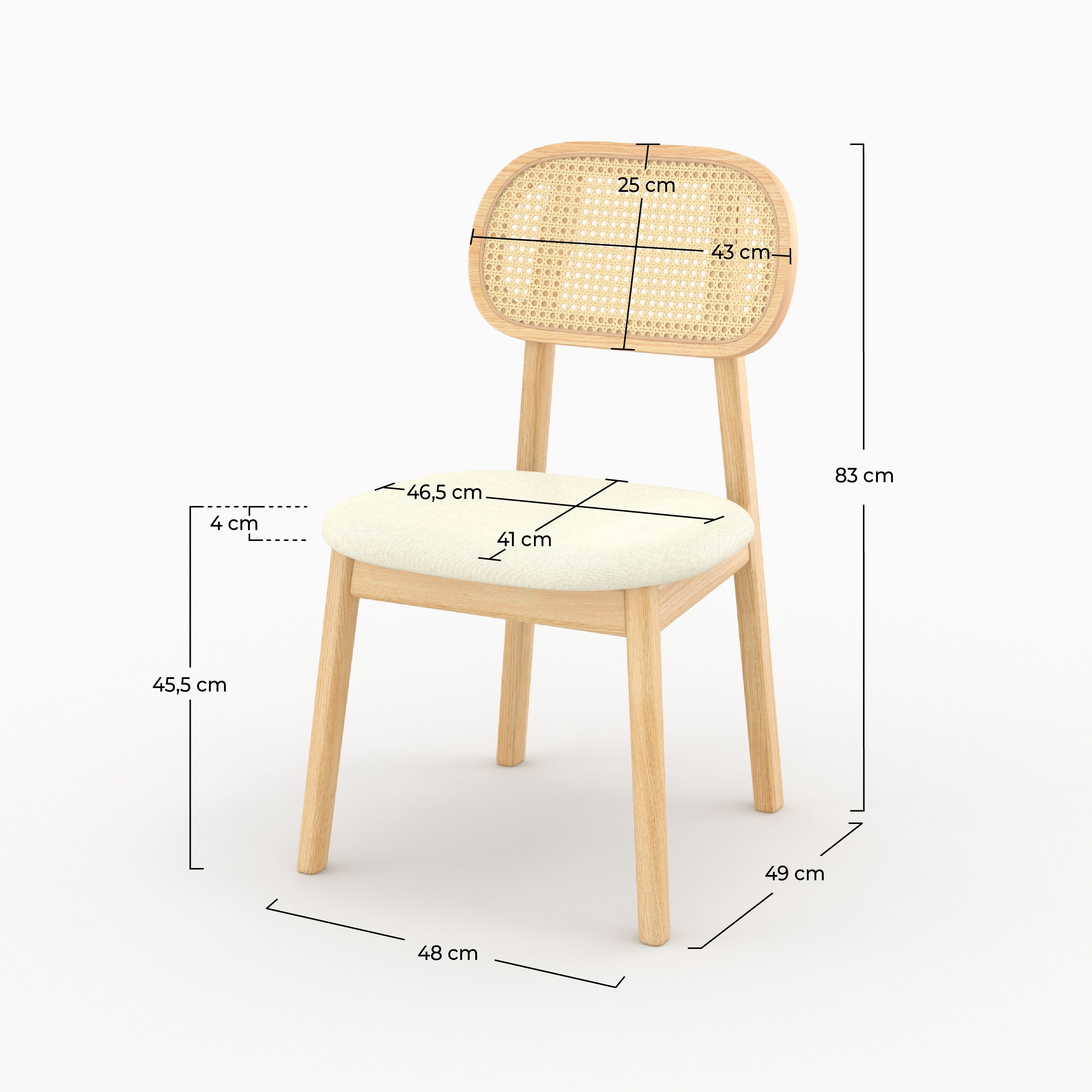 Sedia Maria in legno chiaro e rattan (set di 2)