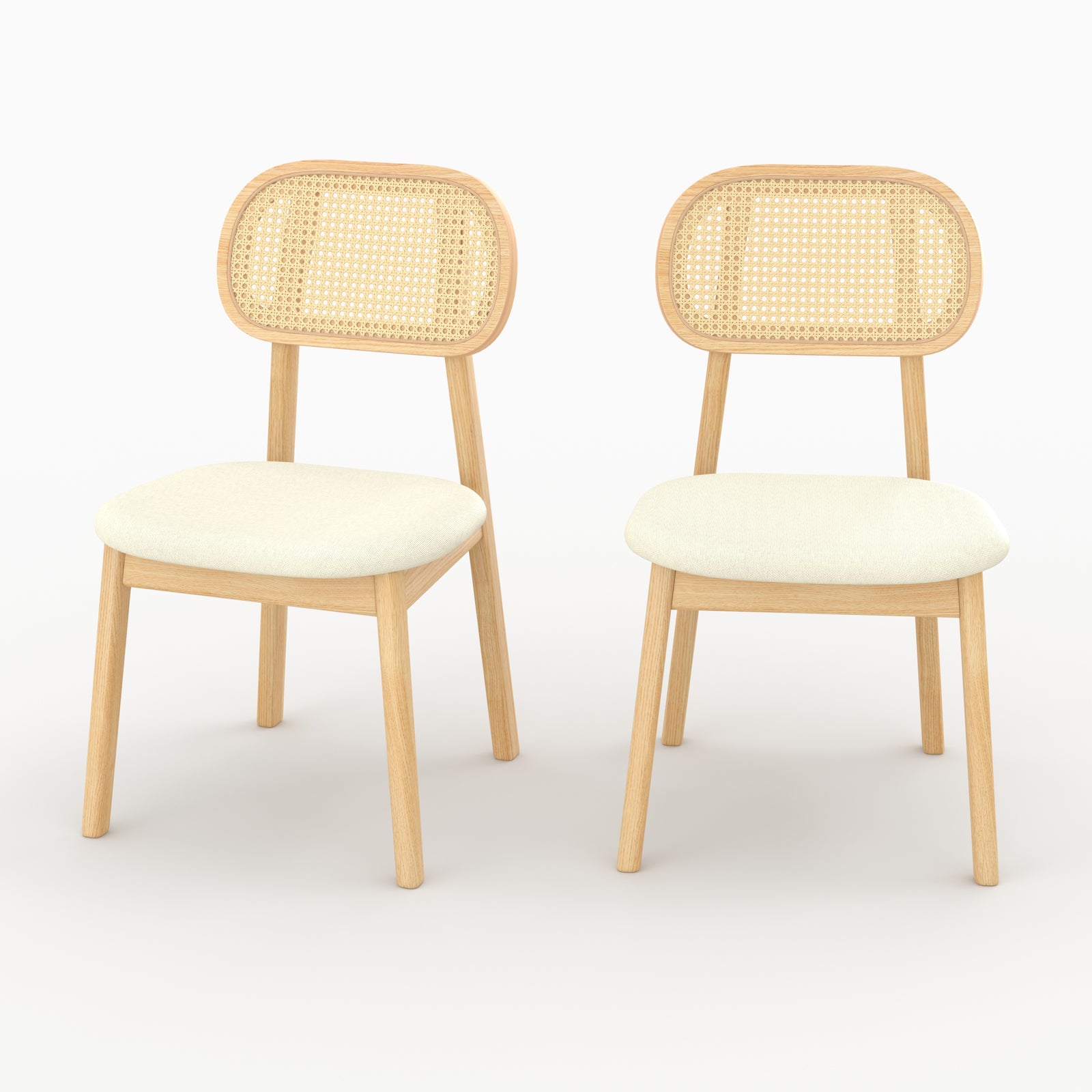 Chaise Maria bois clair rotin synthétique lot de 2 assise blanc face – Maison Pavane