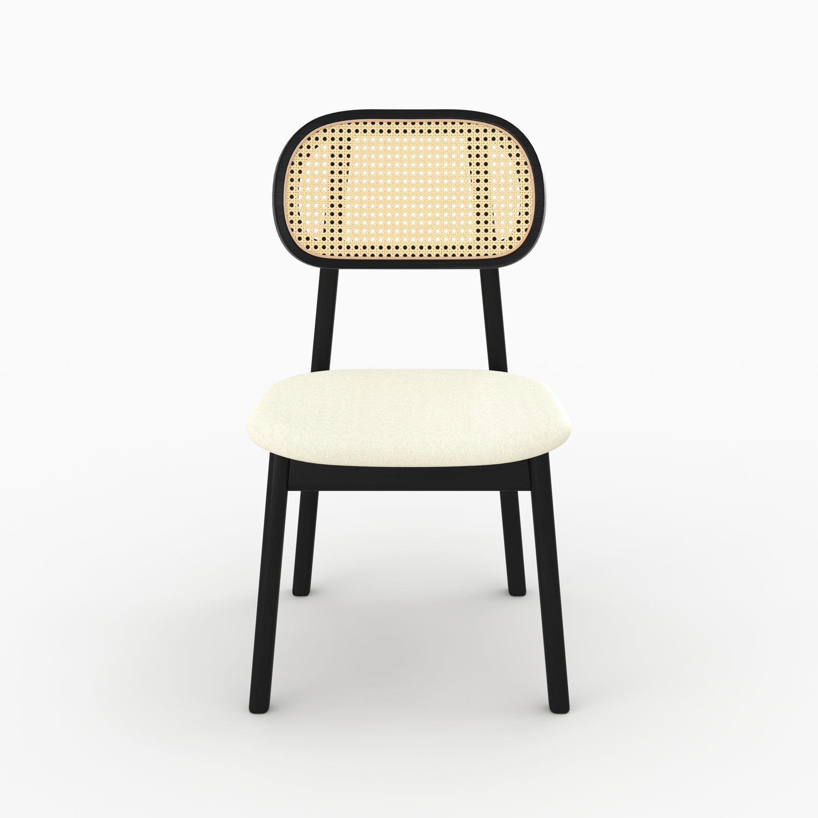 Chaise Maria bois noir cannage assise écru vue face – Maison Pavane