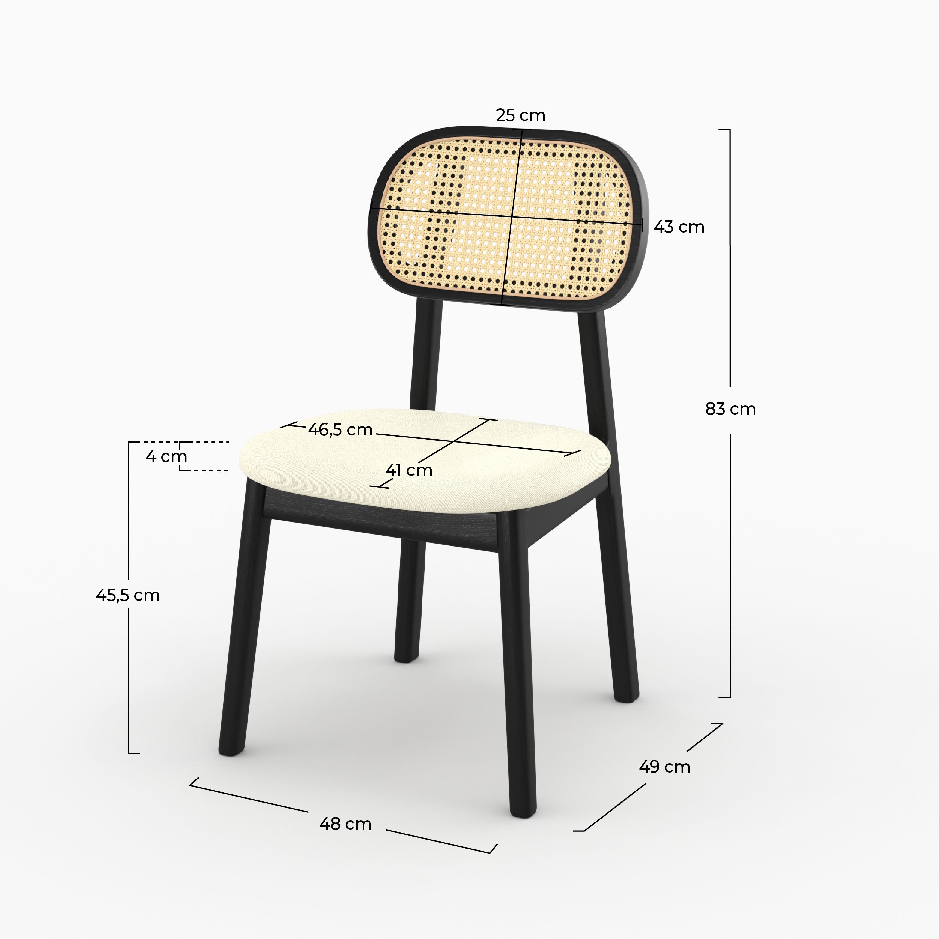 Stuhl Maria aus schwarzem Holz und Rattan (Set von 2)