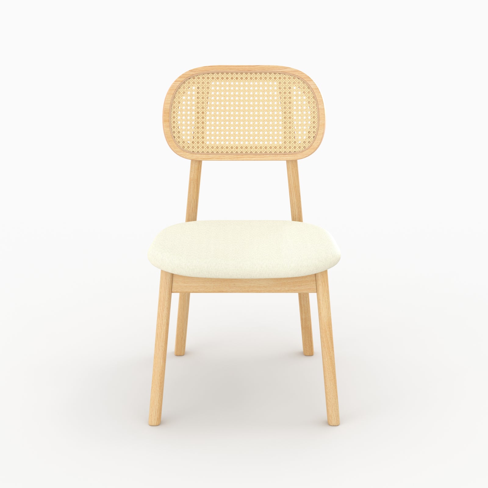 Chaise Maria chêne clair cannage assise blanc ivoire vue face – Maison Pavane