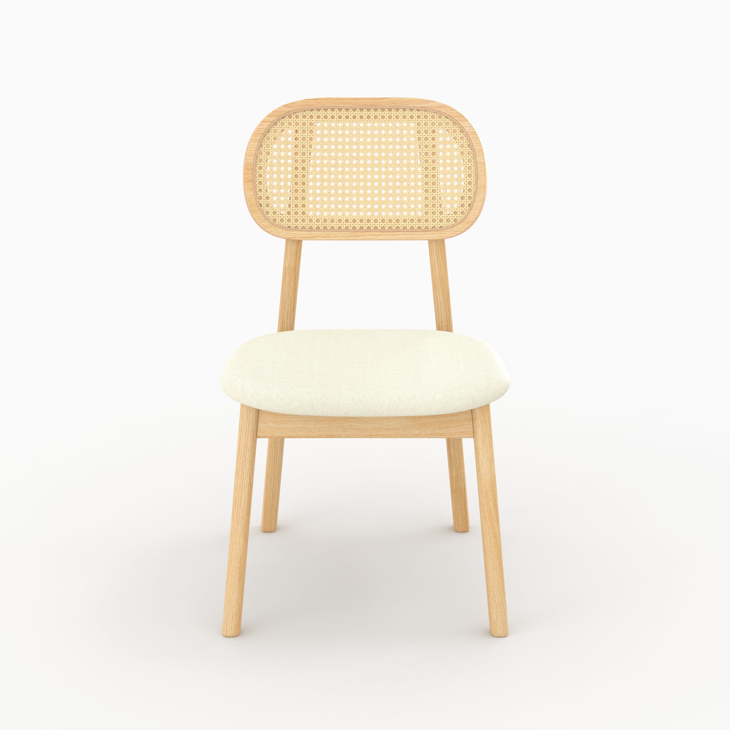 Sedia Maria in legno chiaro e rattan (set di 2)