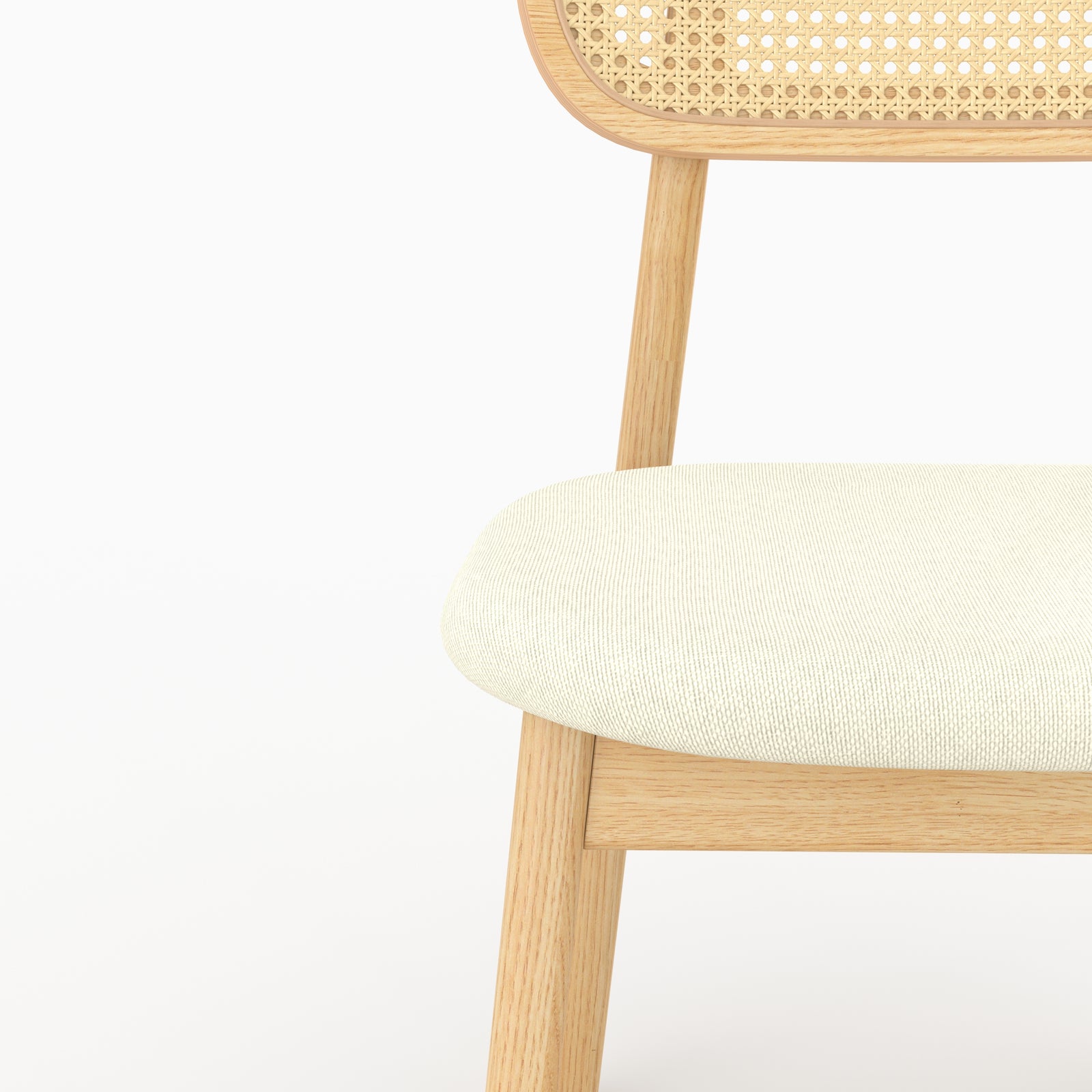 Chaise Maria chêne clair cannage détail assise tissu écru – Maison Pavane