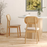 sedie maria in legno chiaro tessuto beige rattan set di 2