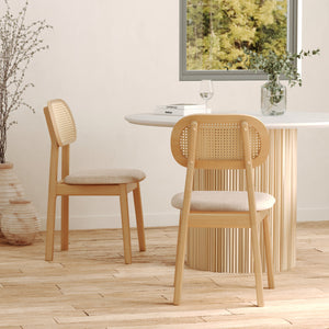 chaise maria en bois clair tissu beige rotin lot de 2