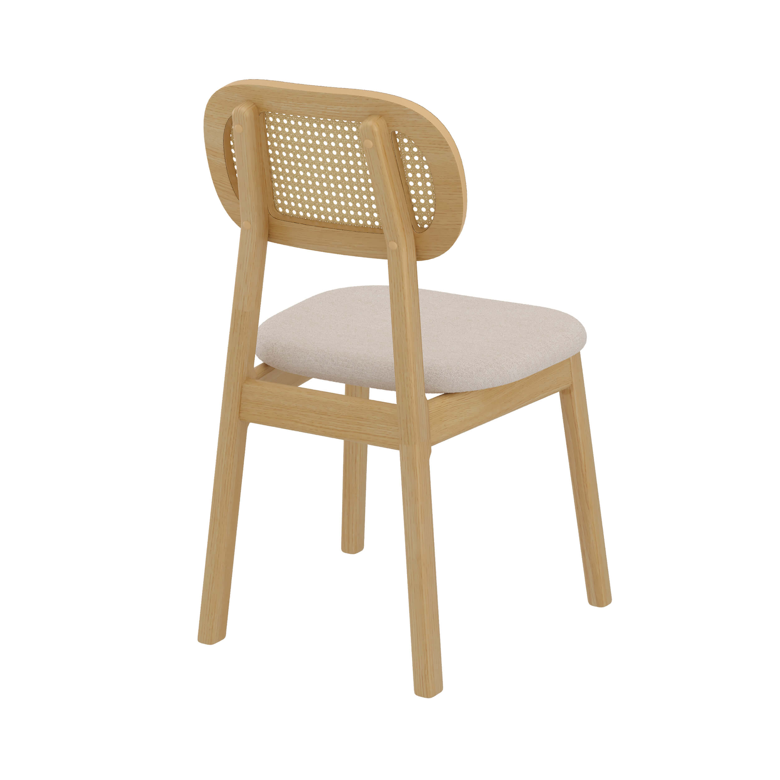 sedia maria in legno chiaro tessuto beige rattan