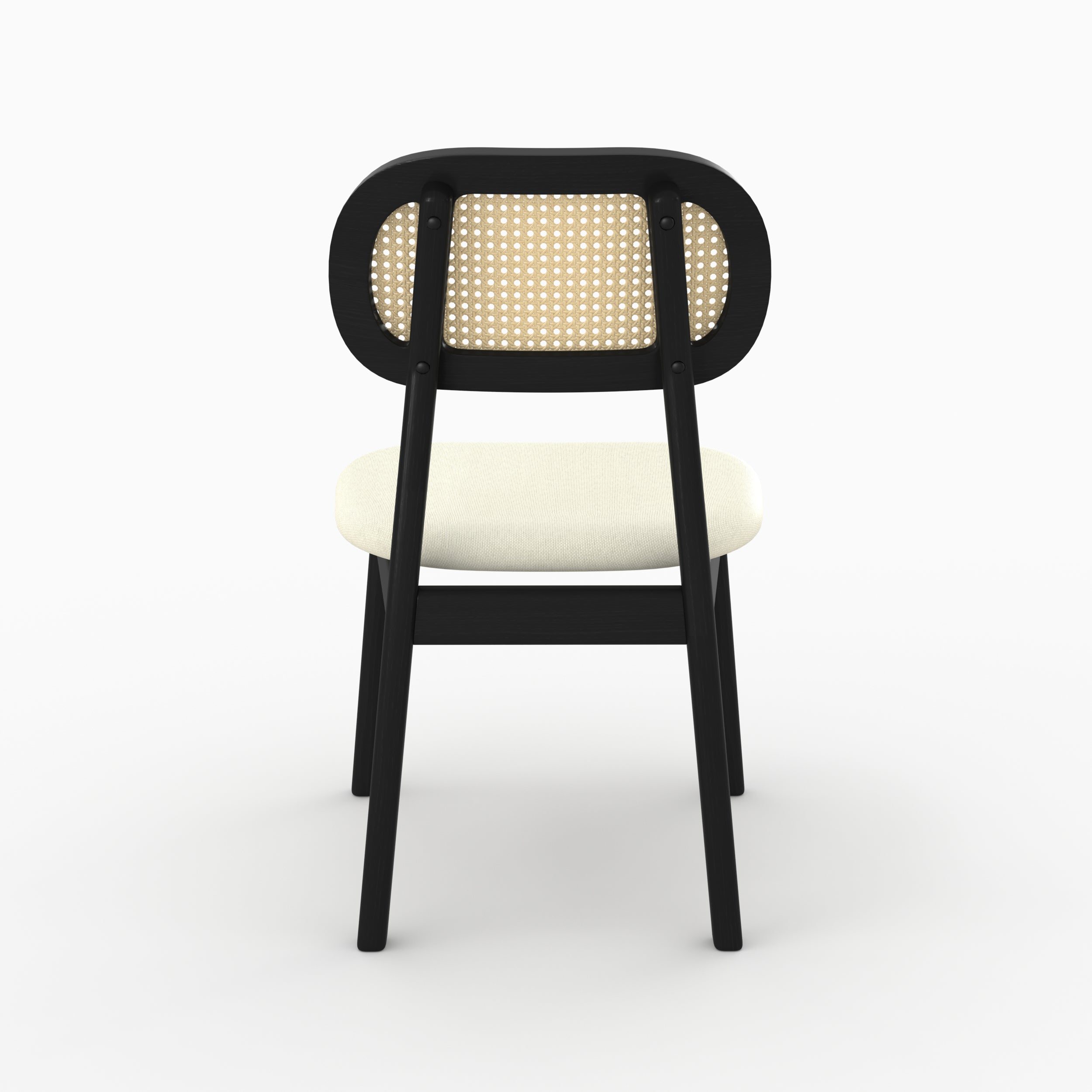 Stuhl Maria aus schwarzem Holz und Rattan (Set von 2)