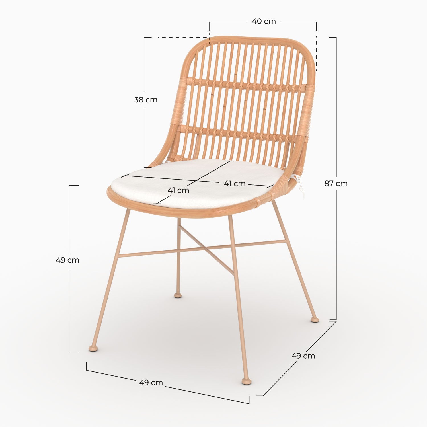 Chaise moon avec coussin d assise beige rotin