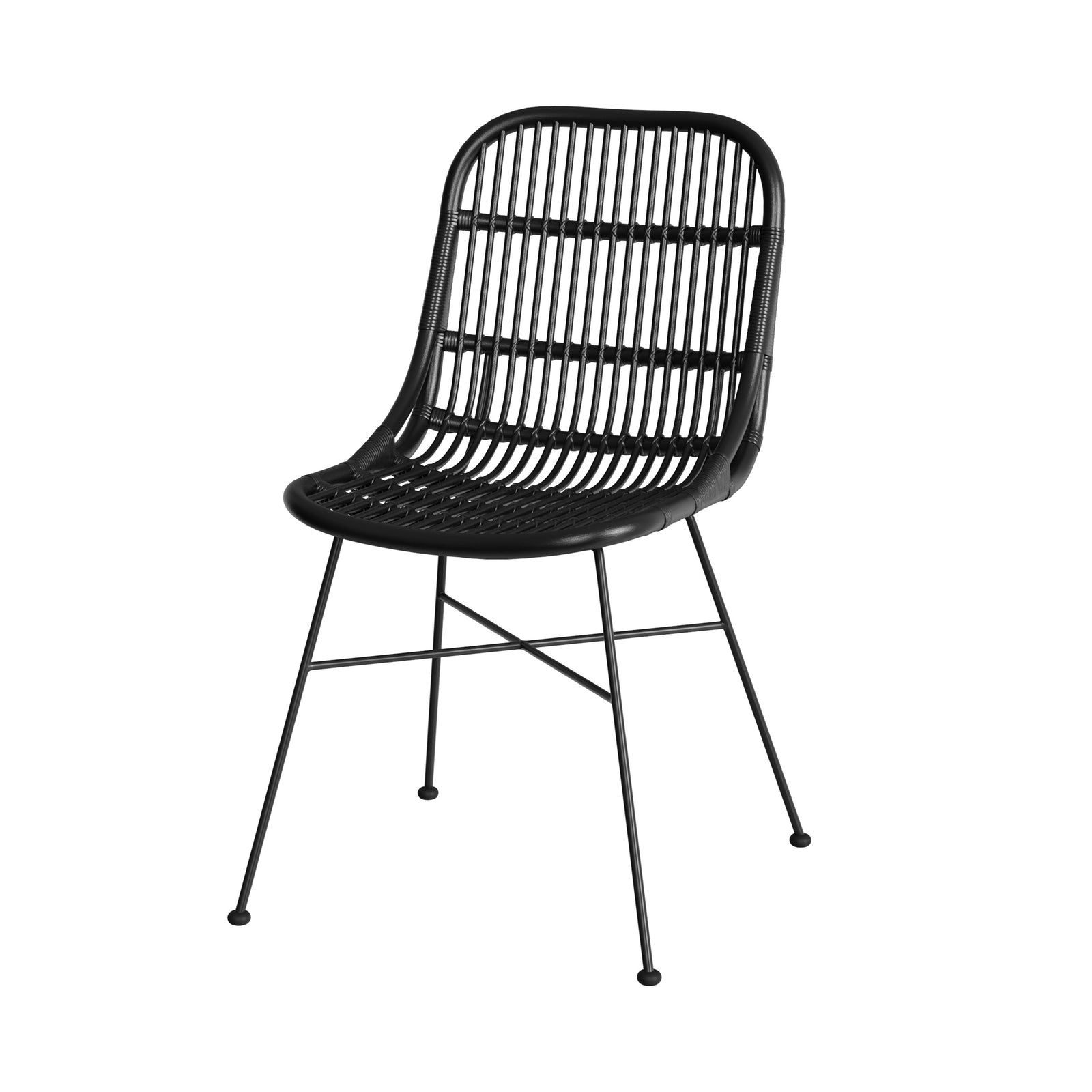 sedia moon in rattan con gambe in metallo nero set da 2