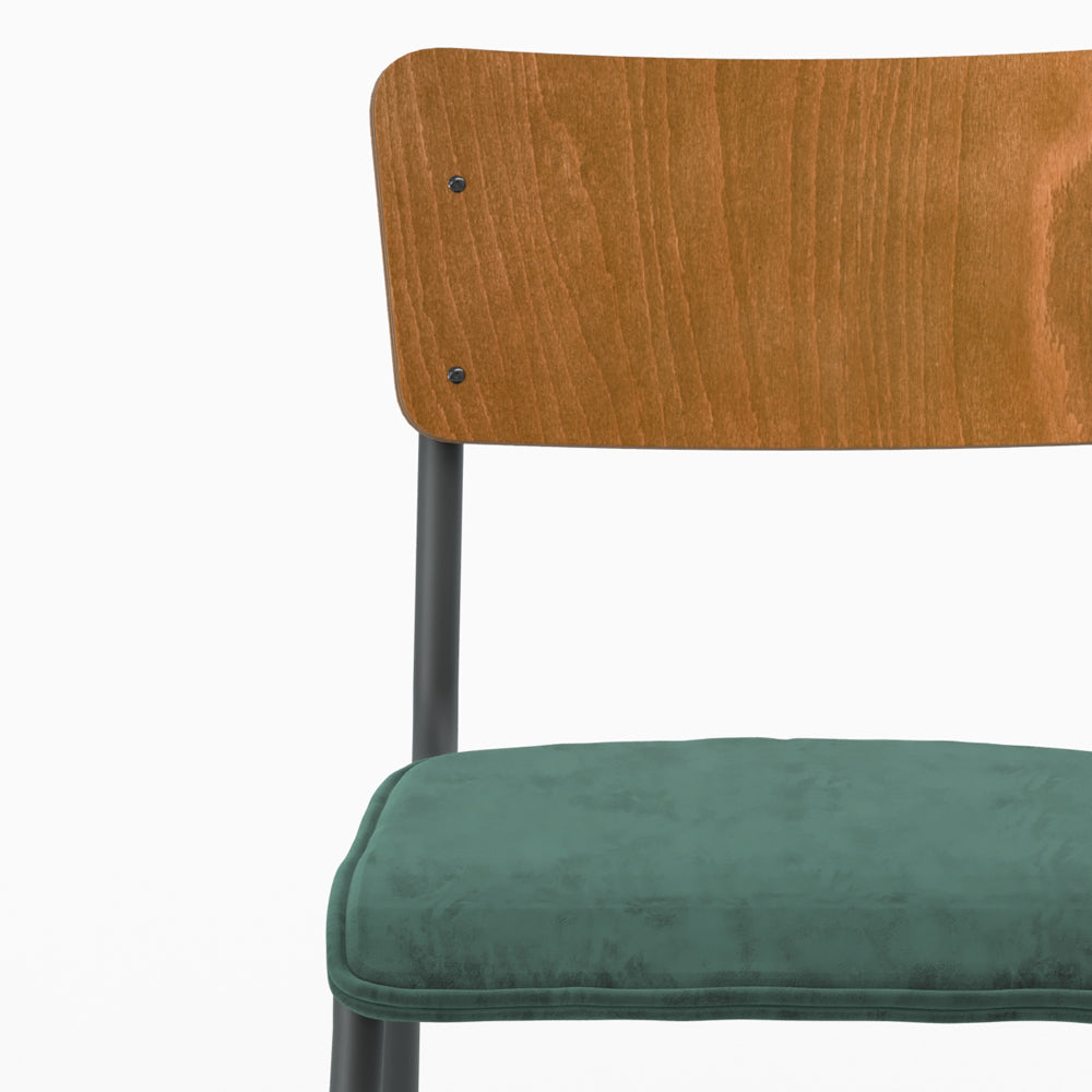 sedia nico legno scuro metallo velluto verde stile scolaro set 2