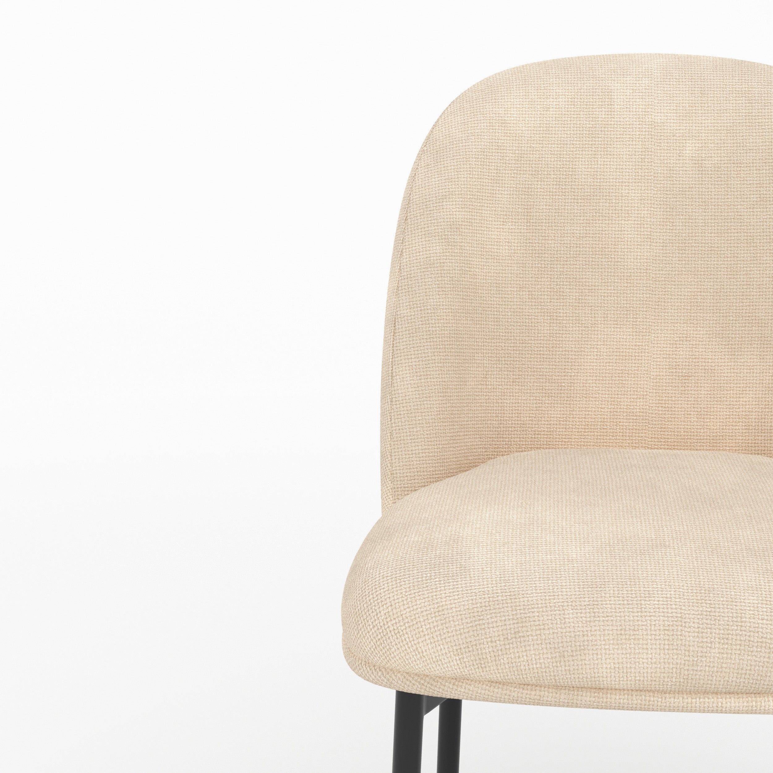 Détail de l'assise et du dossier en tissu beige de la chaise Noah - Maison Pavane