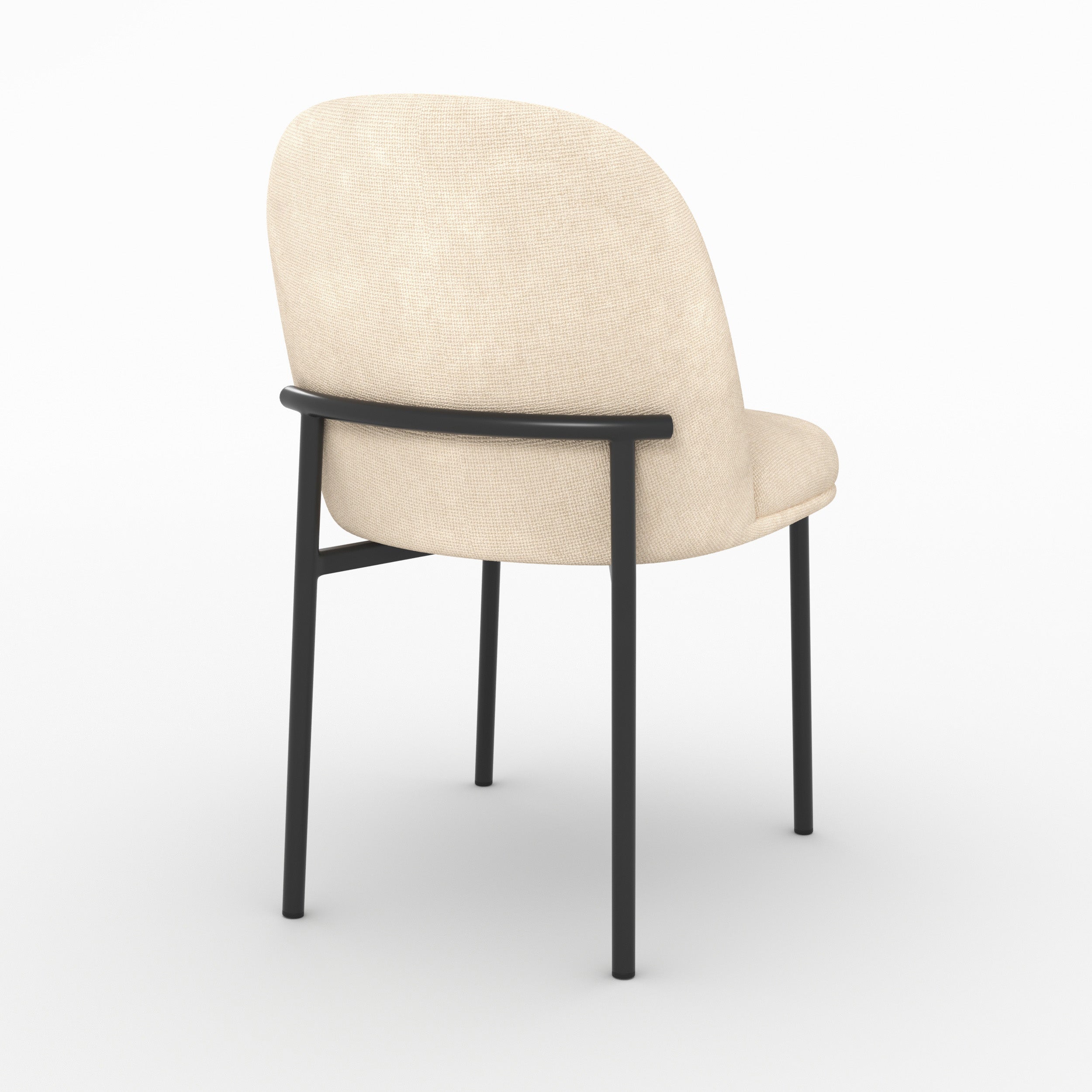 Chaise Noah en tissu beige et pieds en métal noir, vue de trois quarts arrière - Maison Pavane