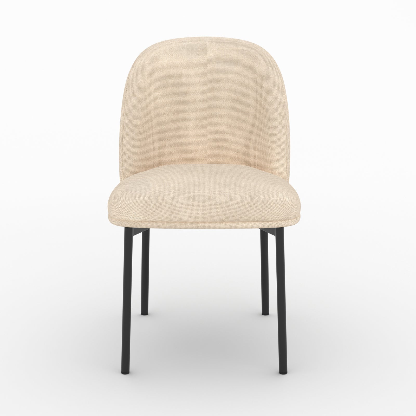 Chaise Noah en tissu beige et pieds en métal noir, vue de face - Maison Pavane