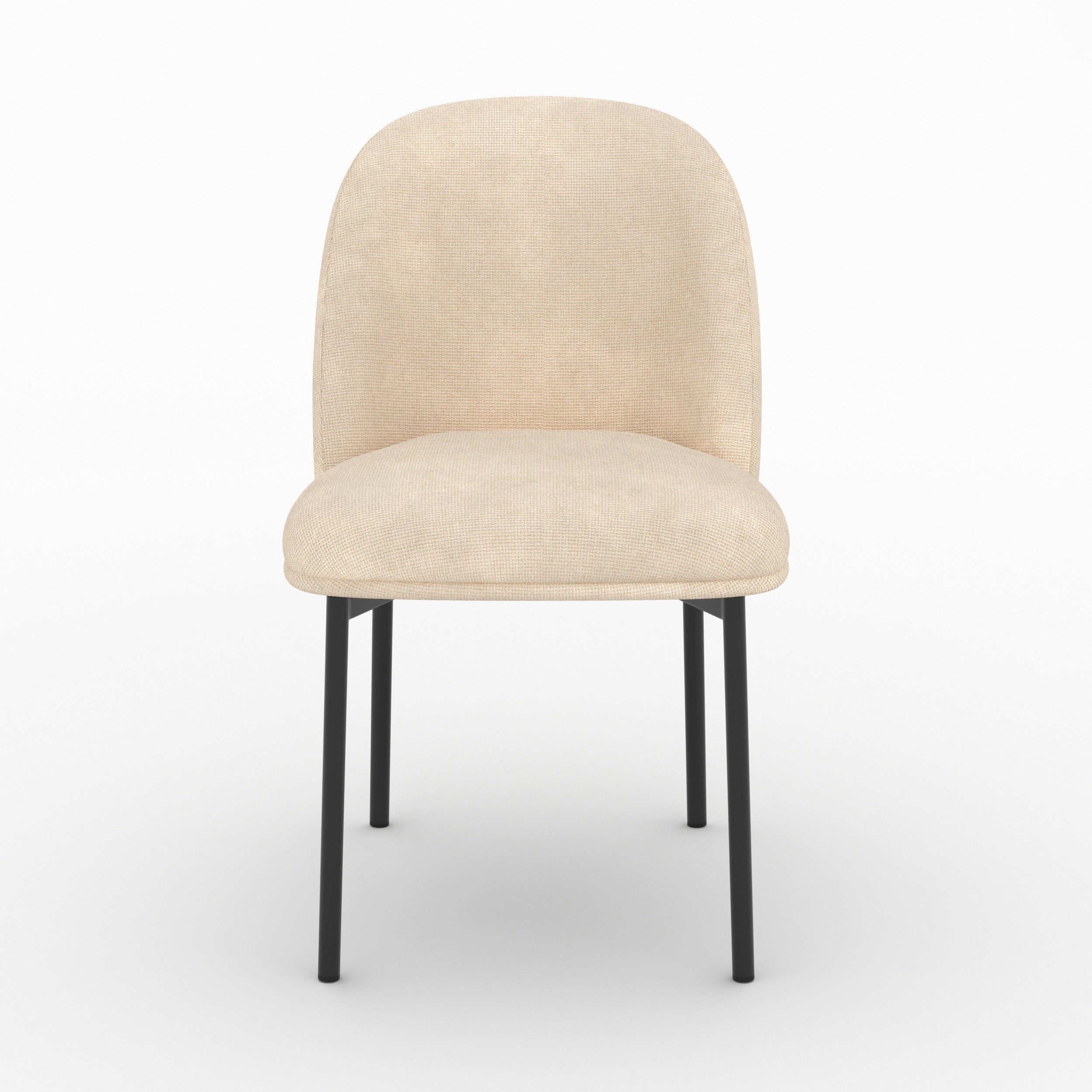 Chaise Noah en tissu beige et pieds en métal noir, vue de face - Maison Pavane