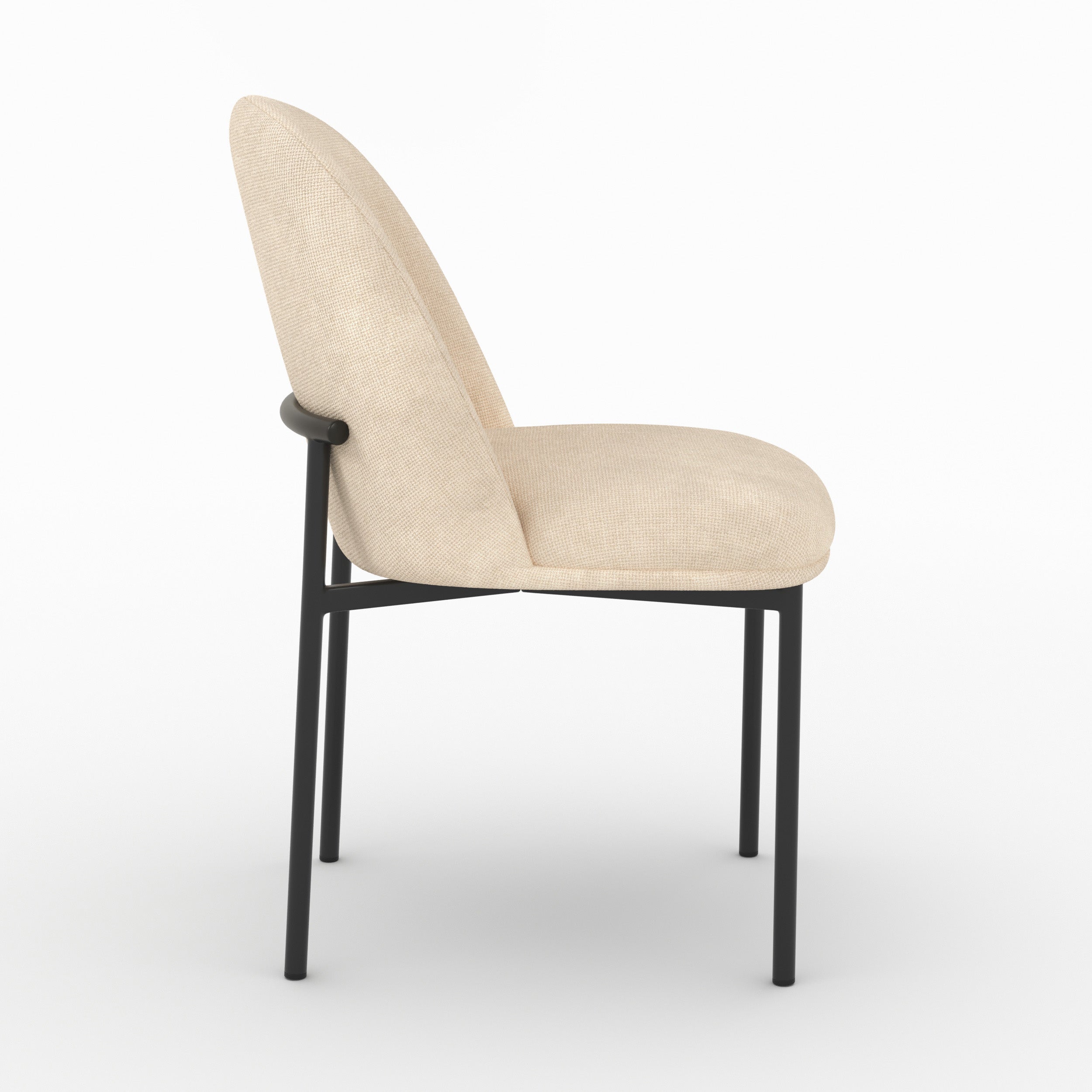 Chaise Noah en tissu beige et pieds en métal noir, vue de profil - Maison Pavane