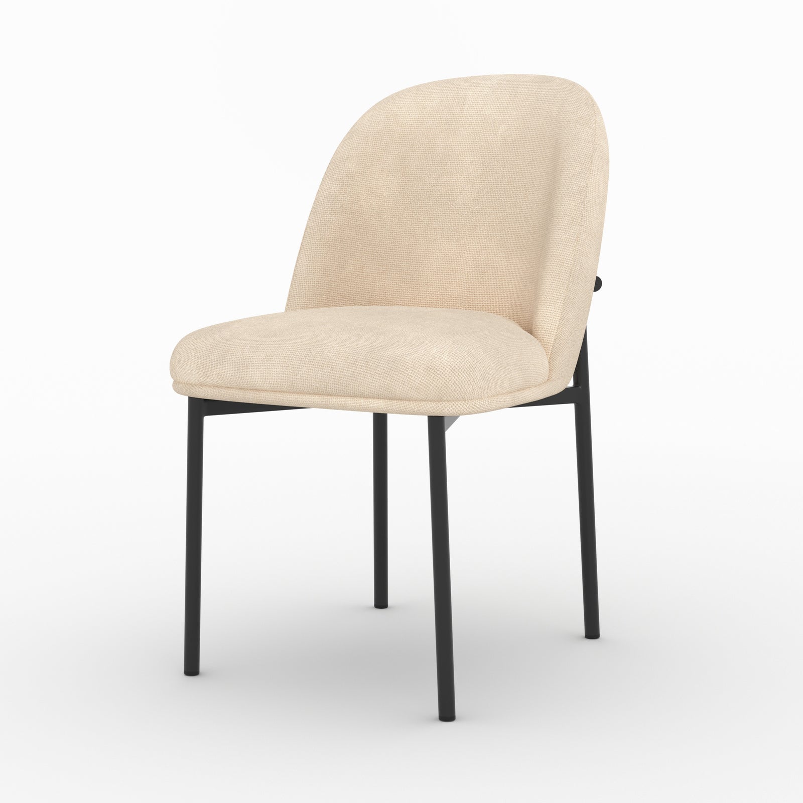 Chaise Noah en tissu beige et pieds en métal noir, vue de trois quarts - Maison Pavane