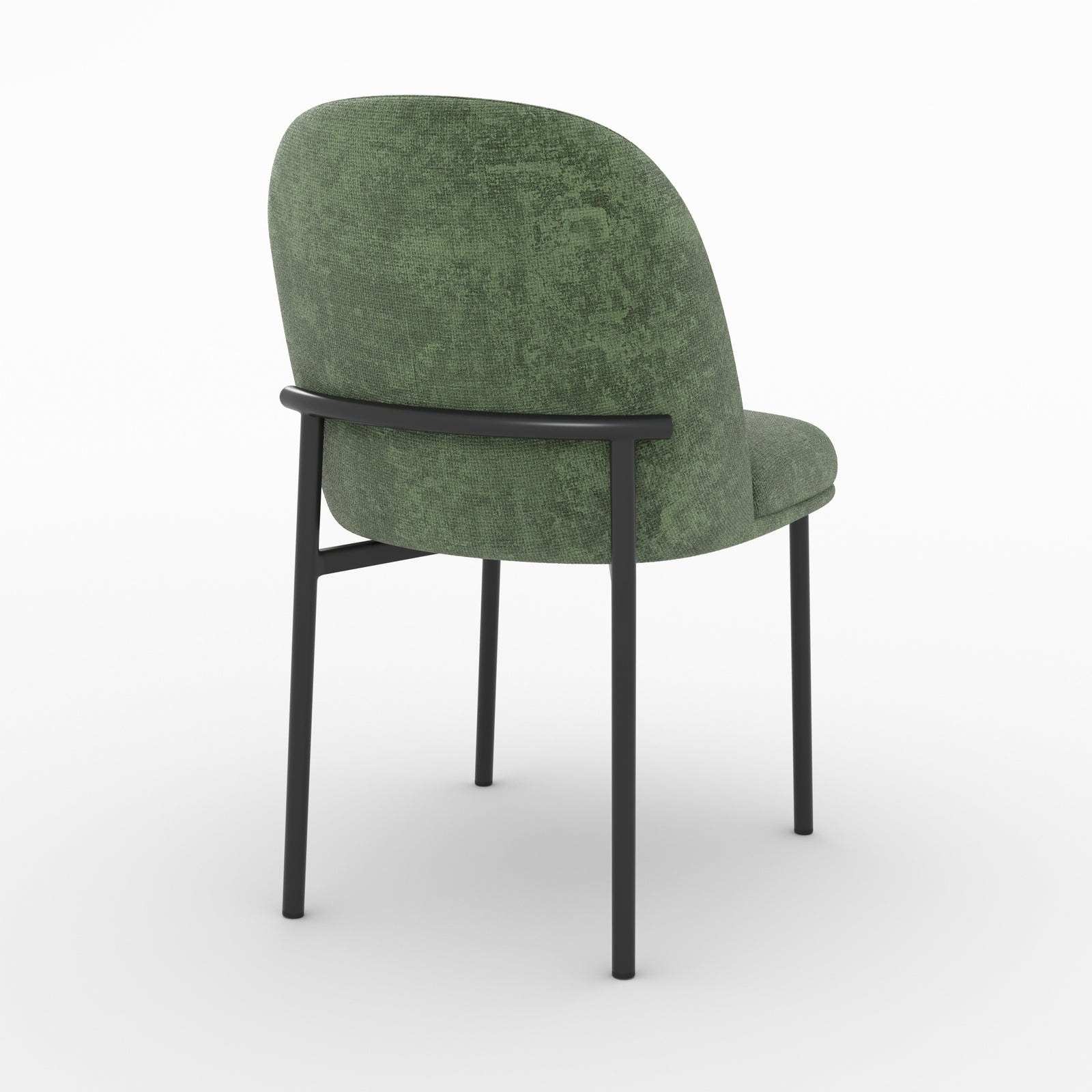 Chaise Noah en tissu vert sapin et pieds en métal noir, vue de trois quarts arrière - Maison Pavane