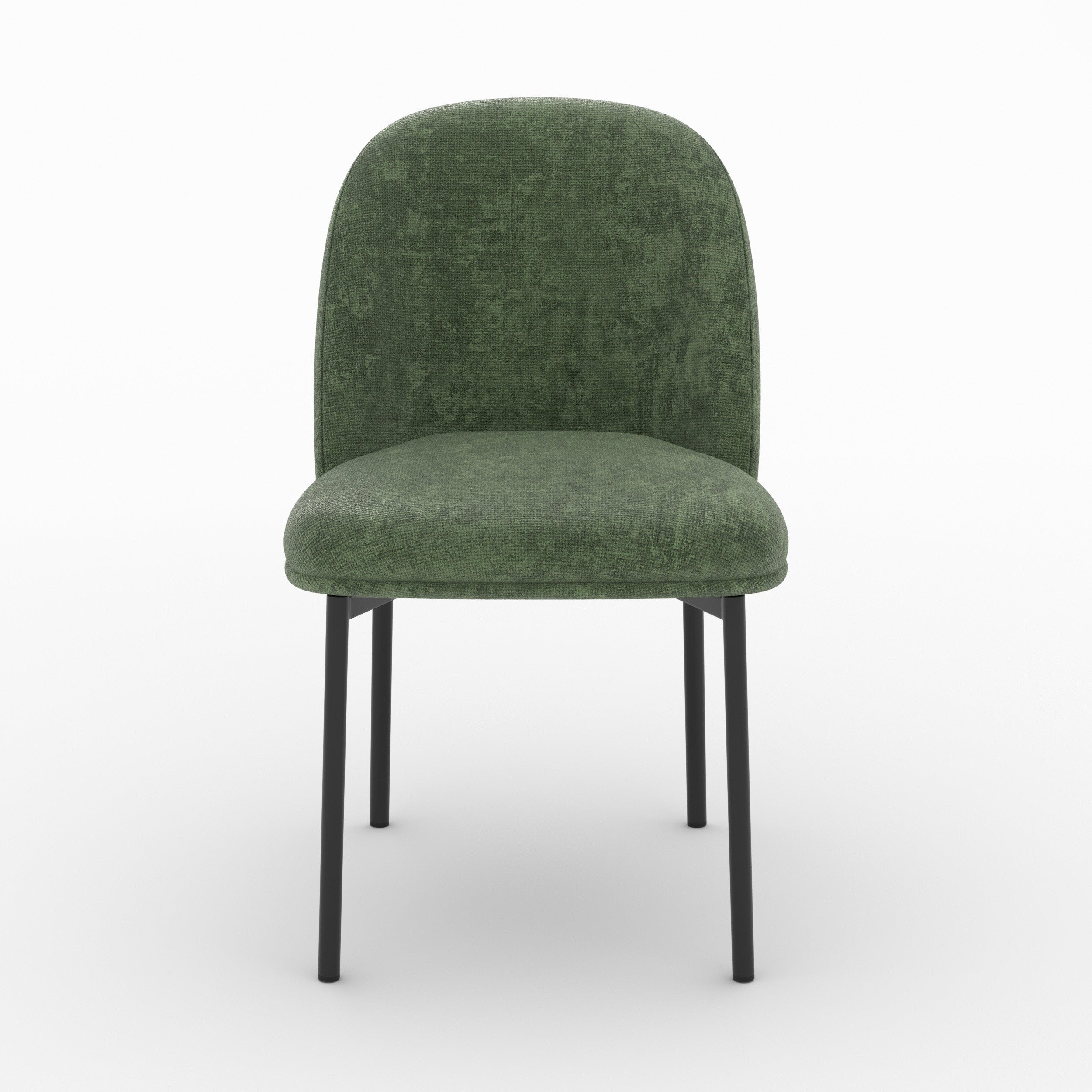 Chaise Noah en tissu vert sapin et pieds en métal noir, vue de face - Maison Pavane