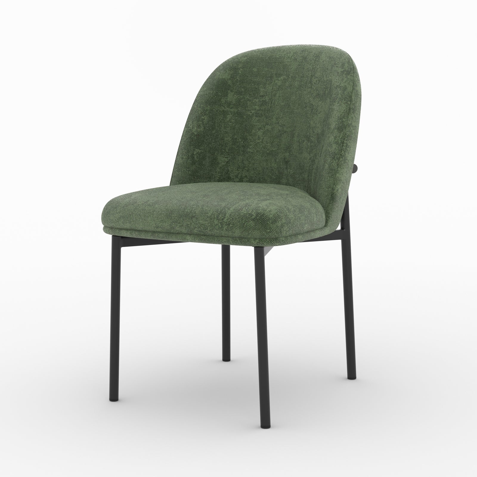 Chaise Noah en tissu vert sapin et pieds en métal noir, vue de trois quarts - Maison Pavane