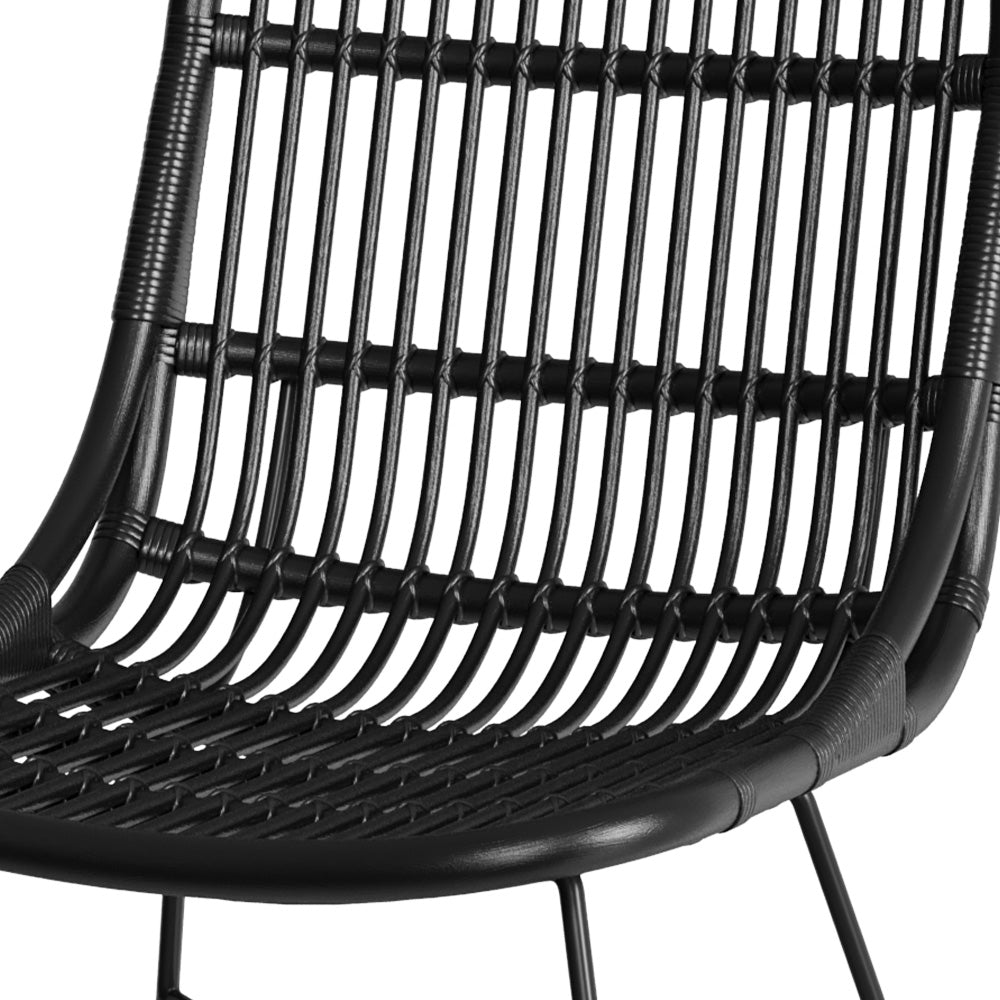 set di 2 sedie nere in rattan con gambe in metallo moon