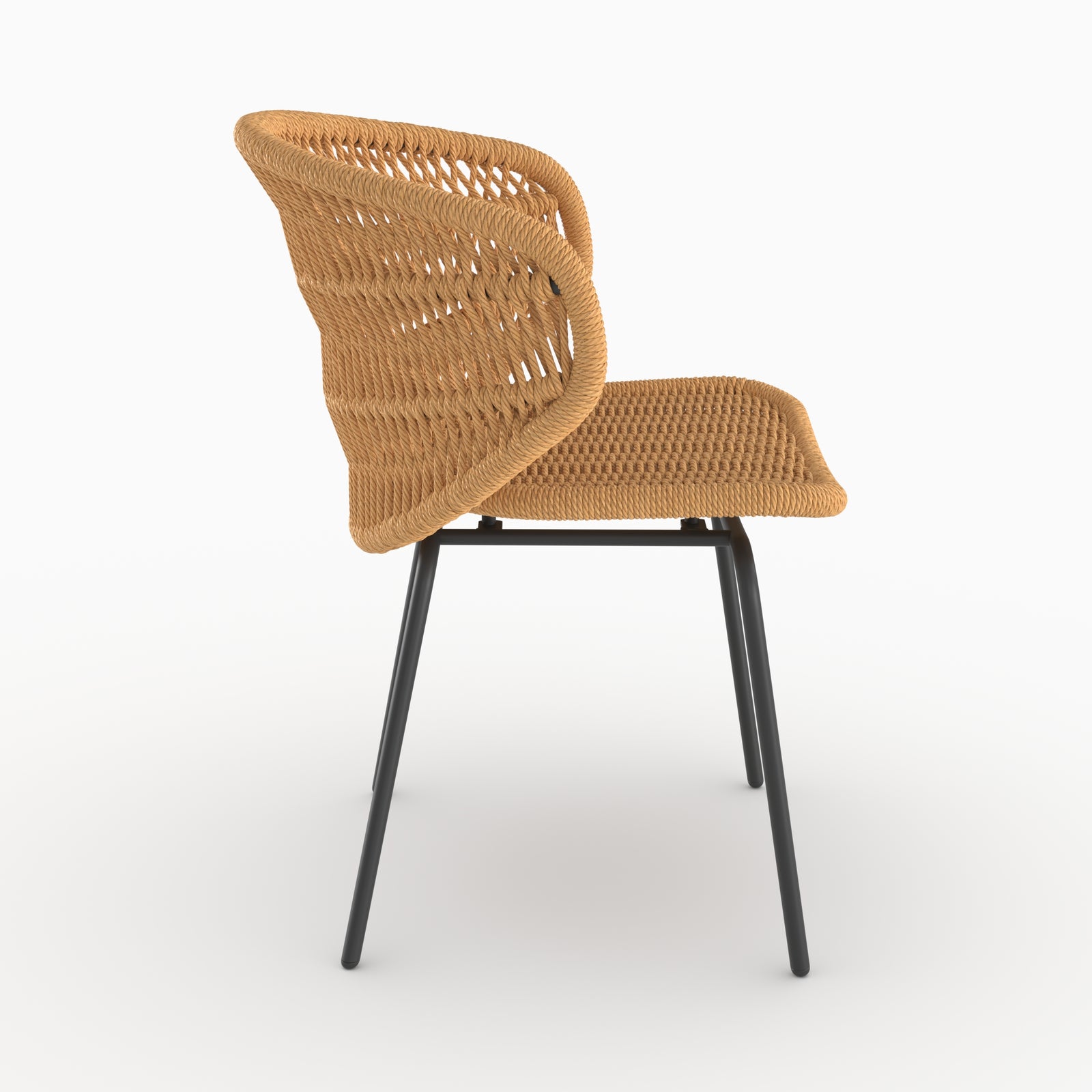 Chaise d'extérieur Lara en rotin synthétique naturel, vue de profil - Maison Pavane