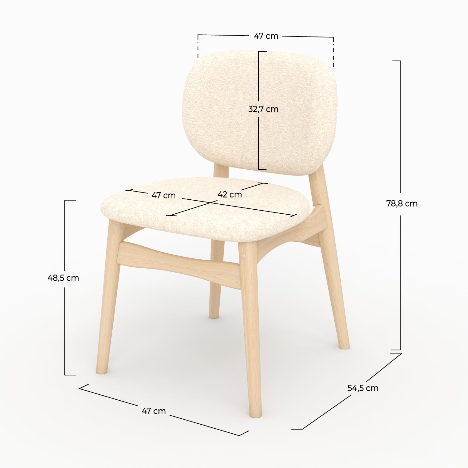 Chaise paulette en tissu et bois clair bouclette