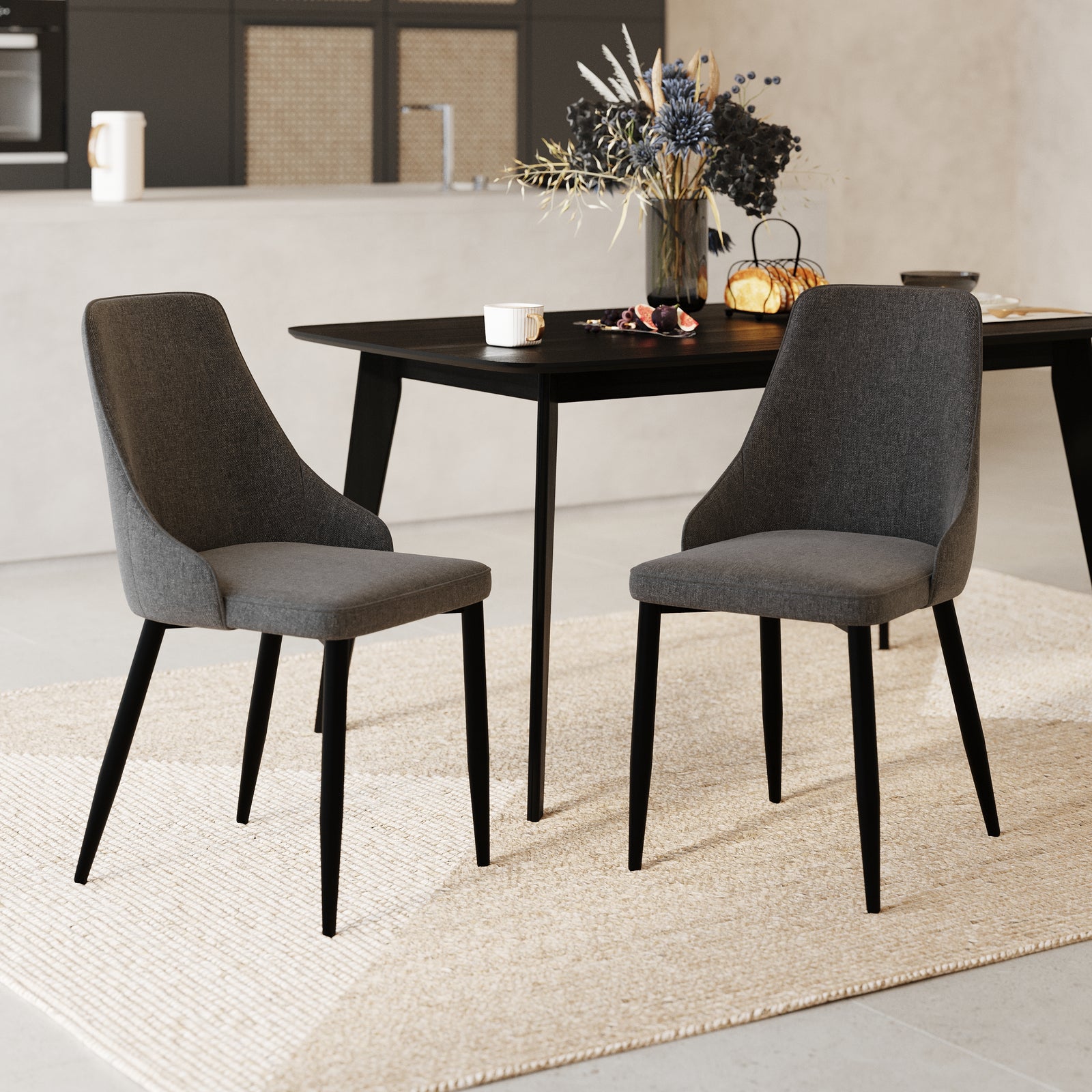 chaise pipo entissu gris fonce lot de 2