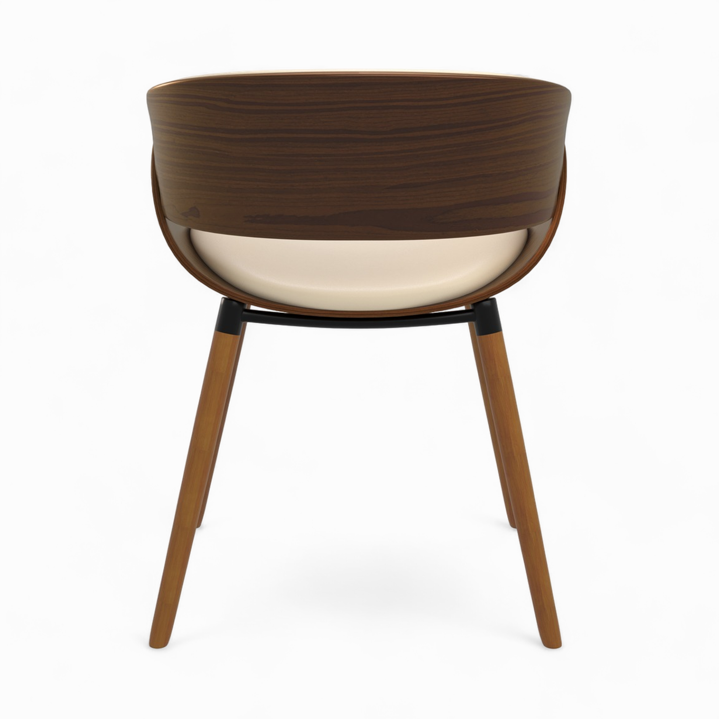 sedia polo beige in pelle sintetica con gambe in legno e placca in noce