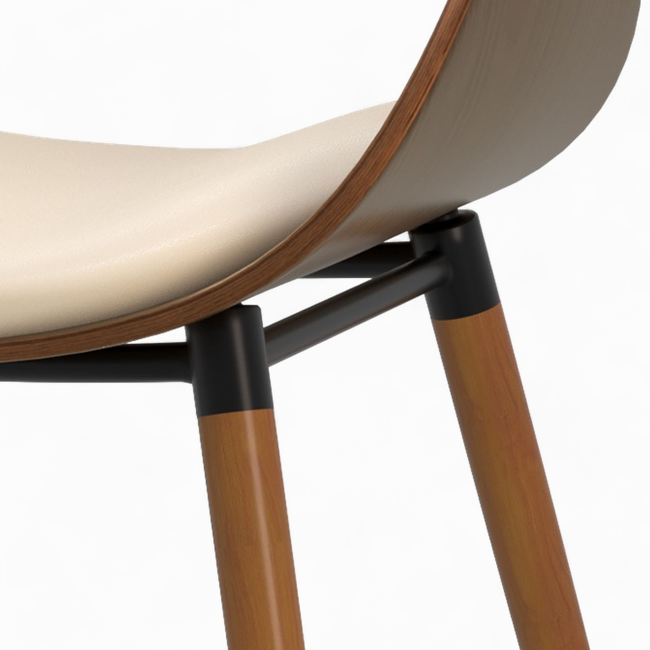 sedia polo beige in ecopelle e gambe in legno placcato noce