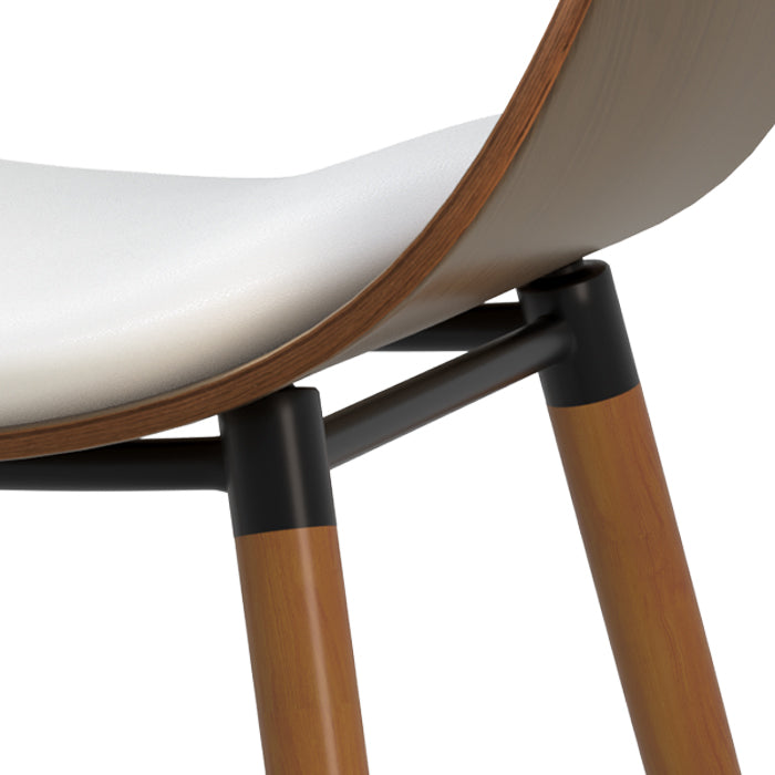 sedia polo bianca in ecopelle e legno scuro