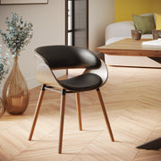 chaise polo noire cuir synthetique noir bois plaque noyer