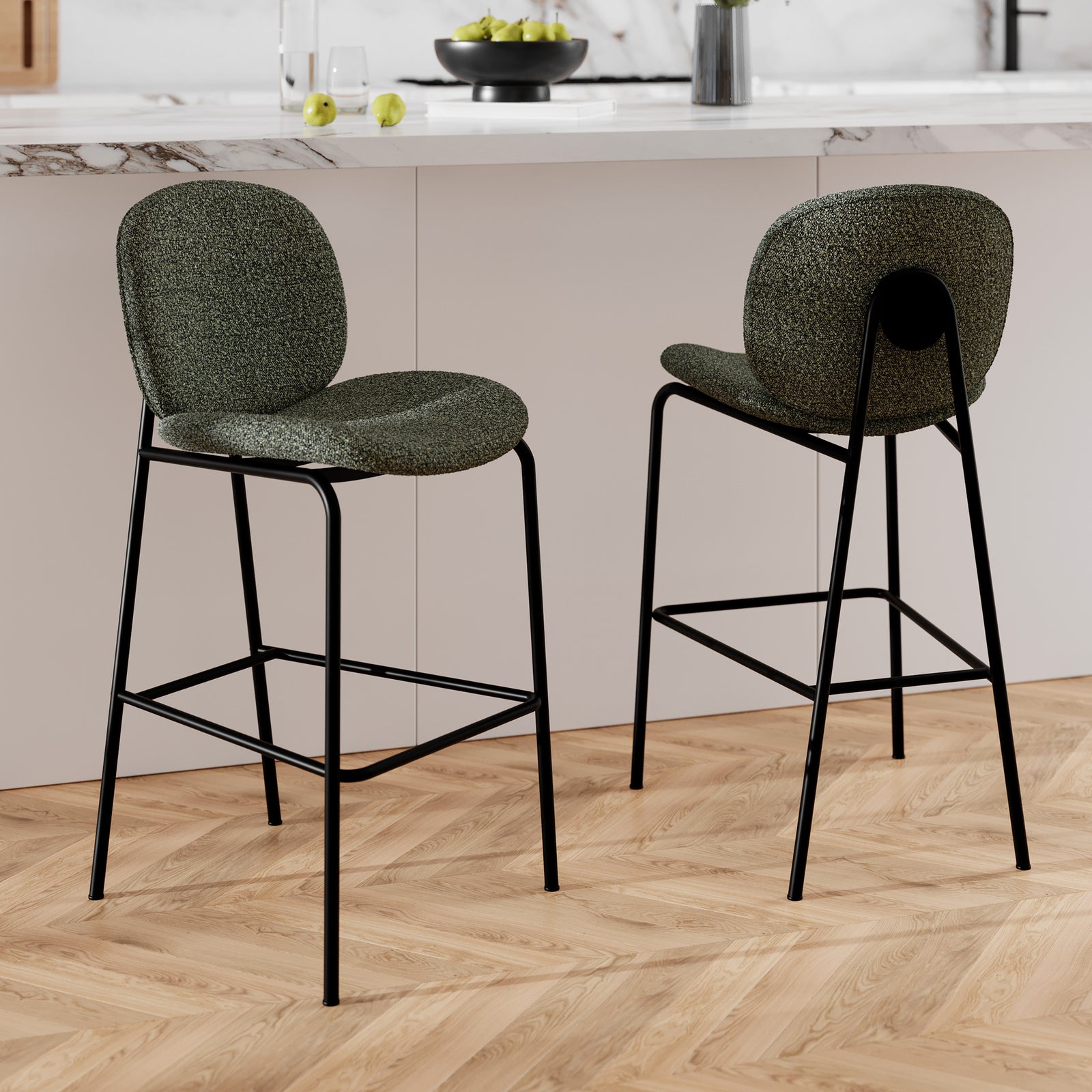 chaise pour ilot central en tissu boucle kaki 63