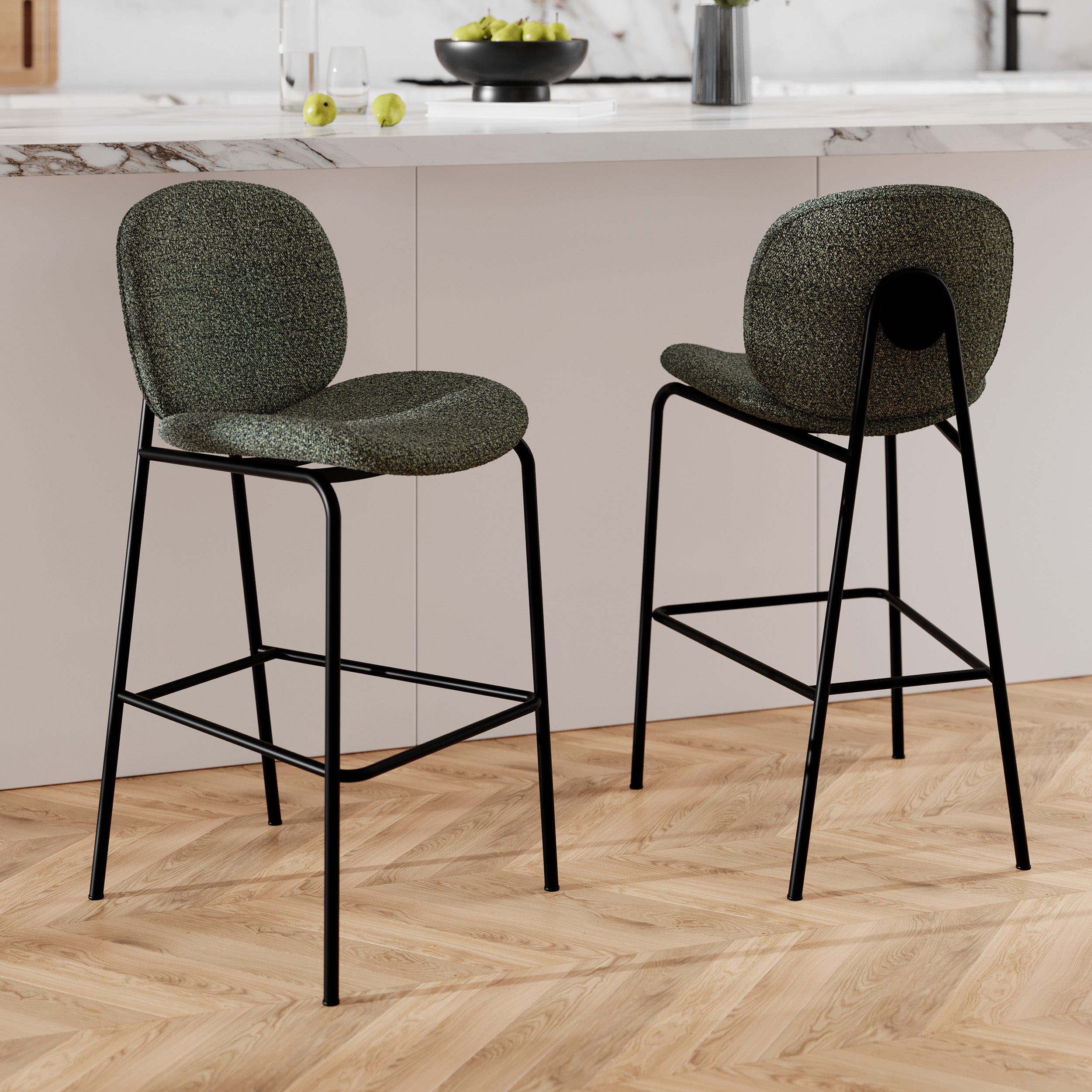 chaise pour ilot central en tissu boucle kaki 63