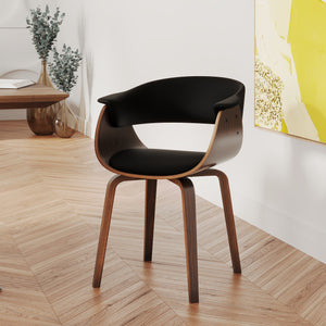 chaise pu noir bois plaque noyer accoudoirs piada