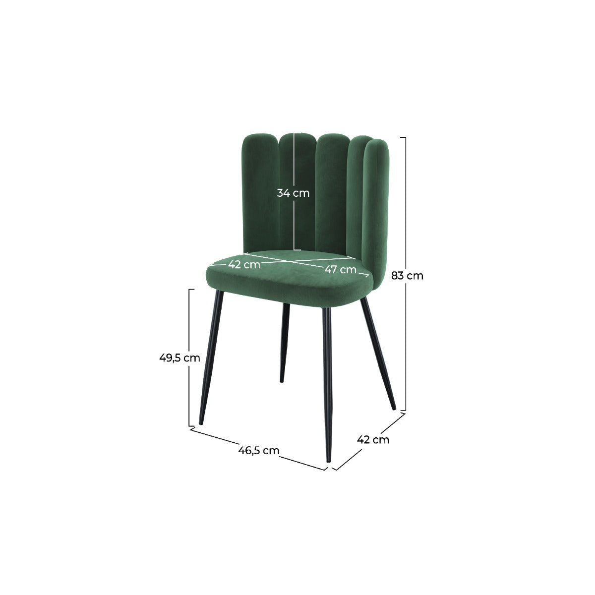 chaise rosy en velours vert lot de 2