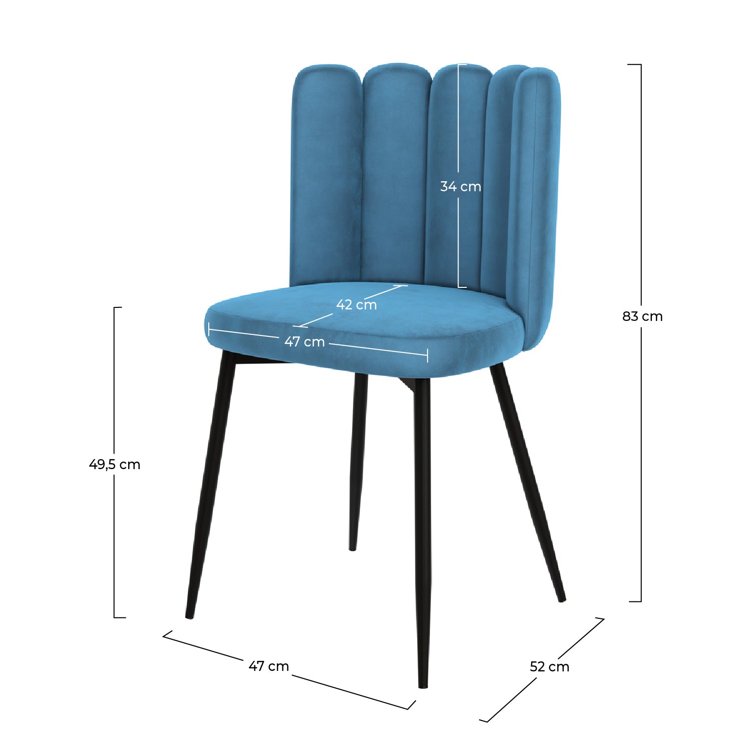 Chaise Rosy velours bleu pieds noirs confort
