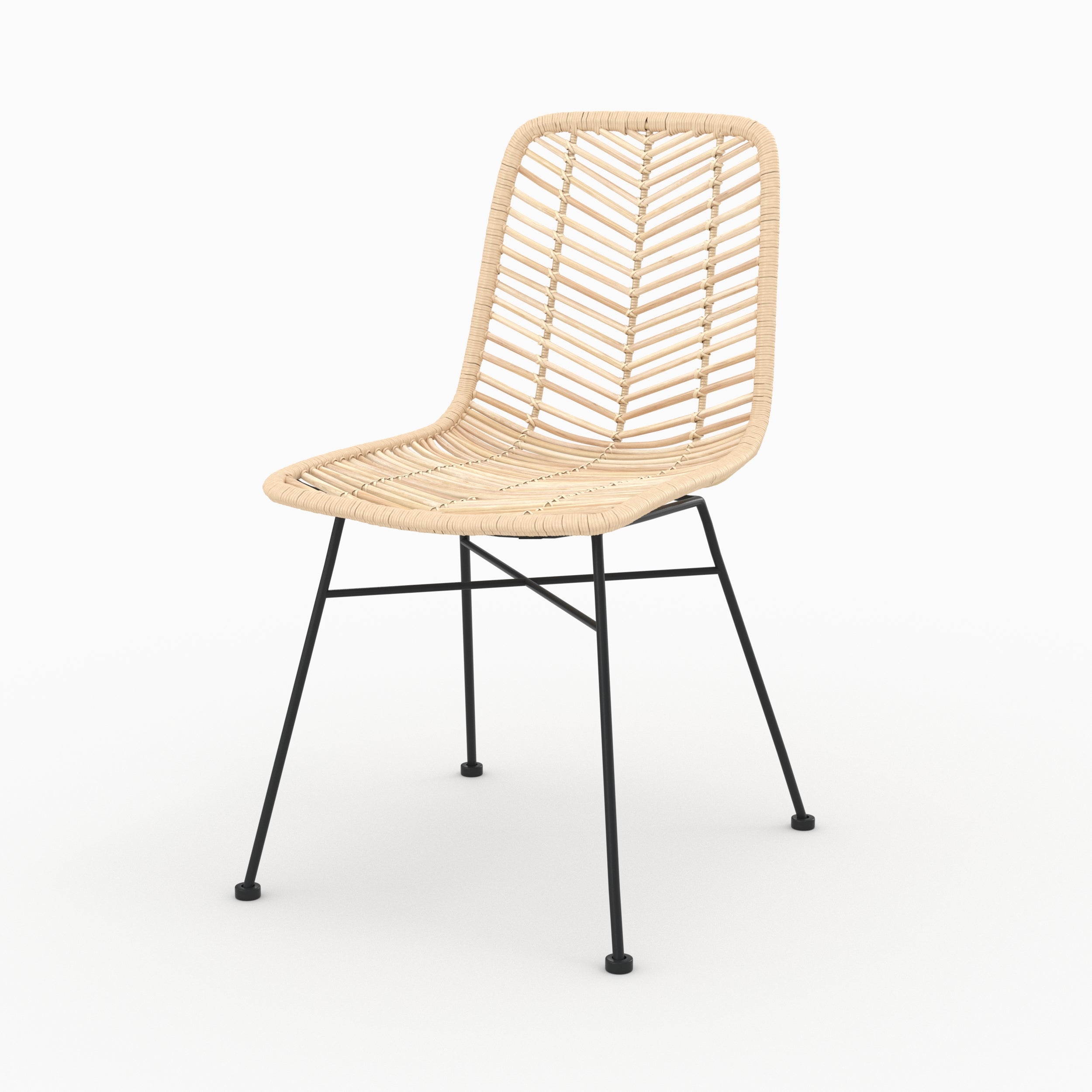 sedia Tamara in rattan naturale con piedi neri set di 2