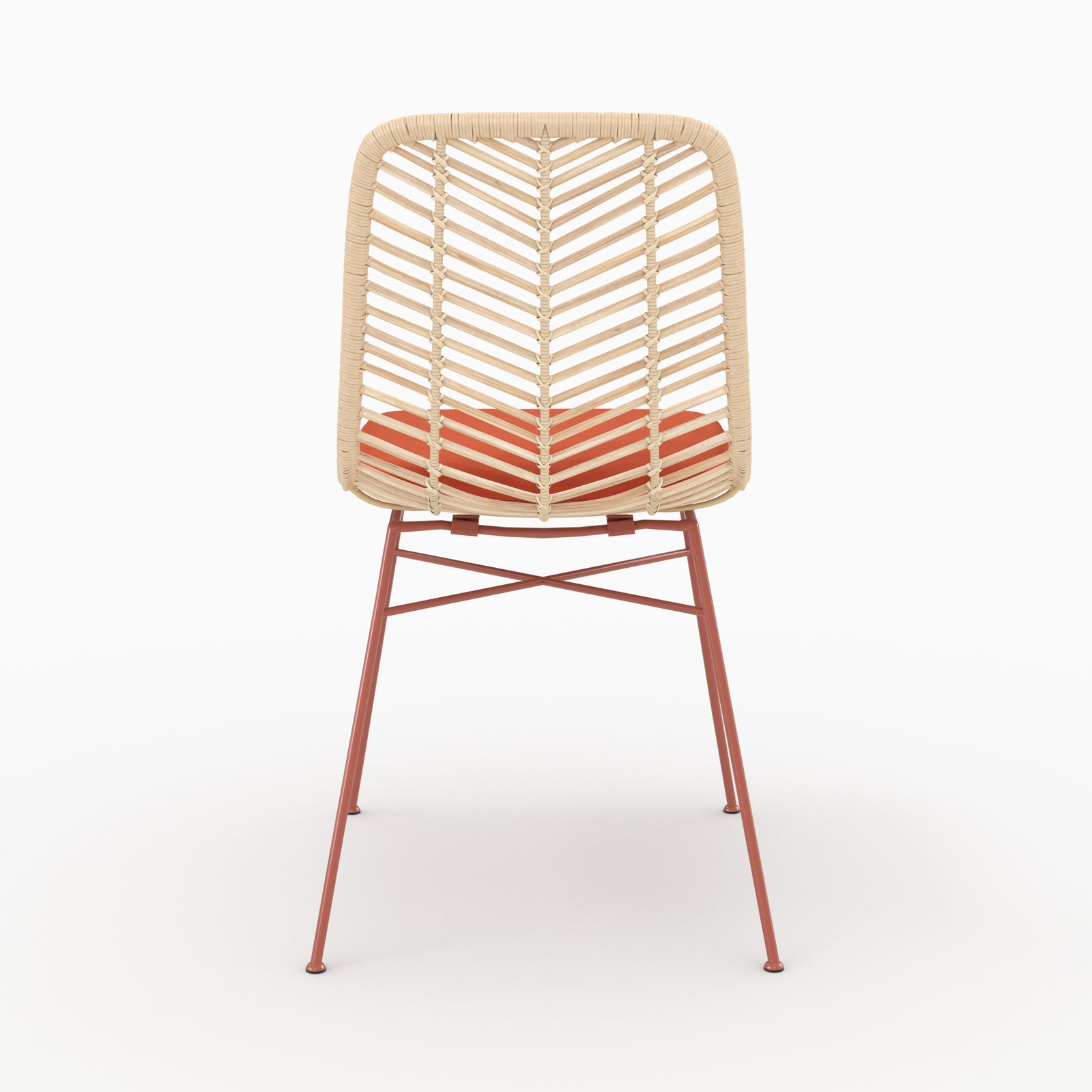 Chaise Tamara en rotin et tissu orange vermillon, vue de dos - Maison Pavane