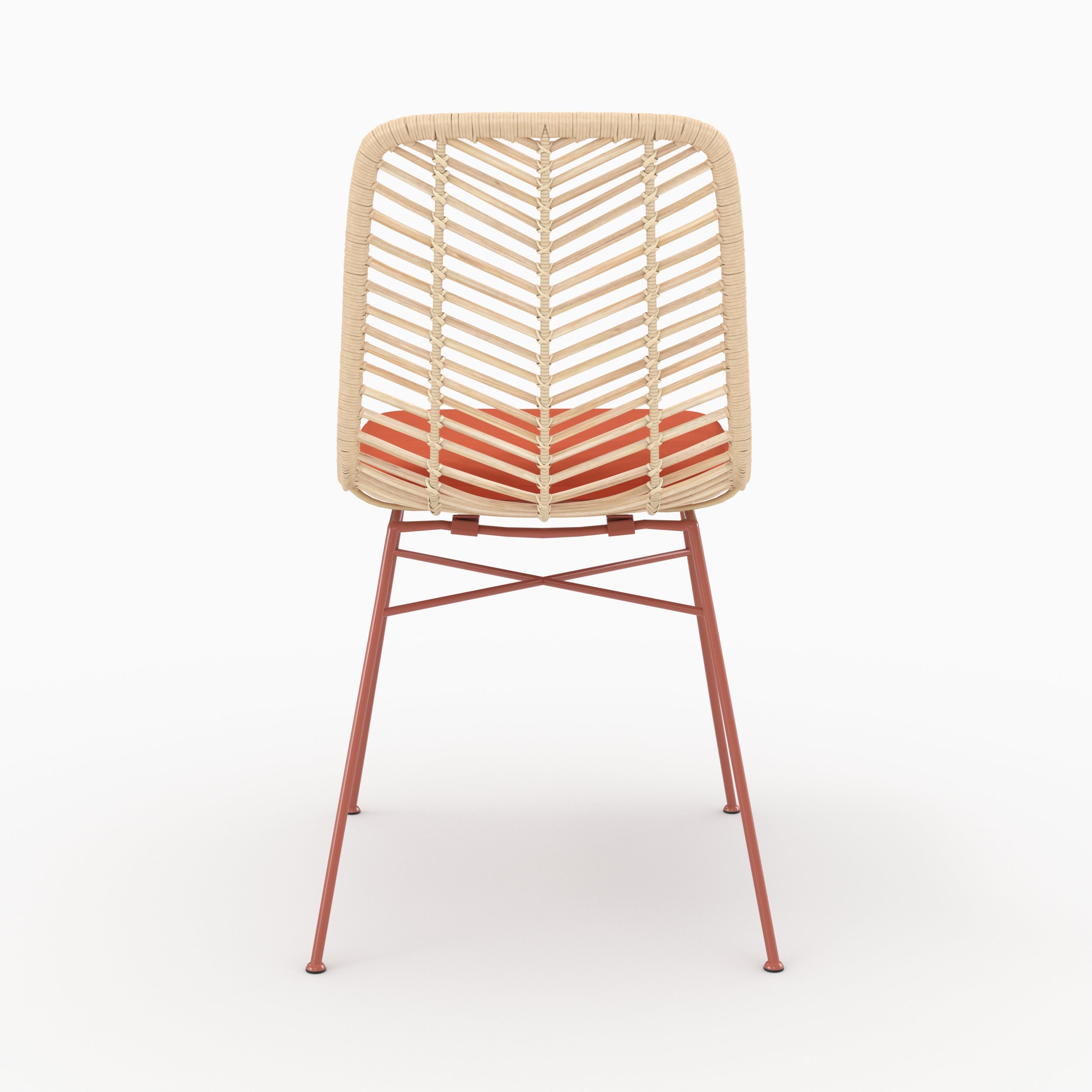 Chaise Tamara en rotin et tissu orange vermillon, vue de dos - Maison Pavane