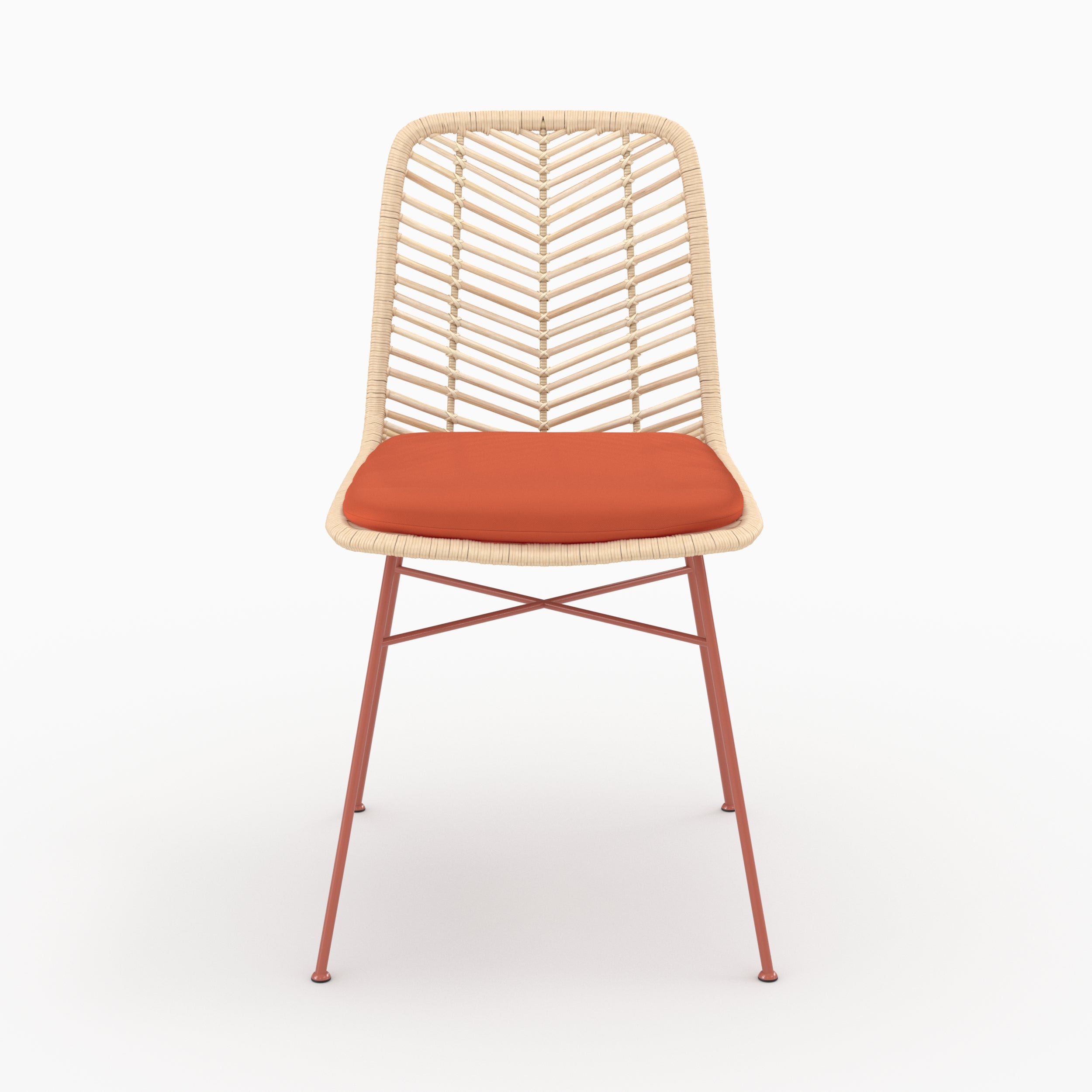 Chaise Tamara en rotin et tissu orange vermillon, vue de face - Maison Pavane
